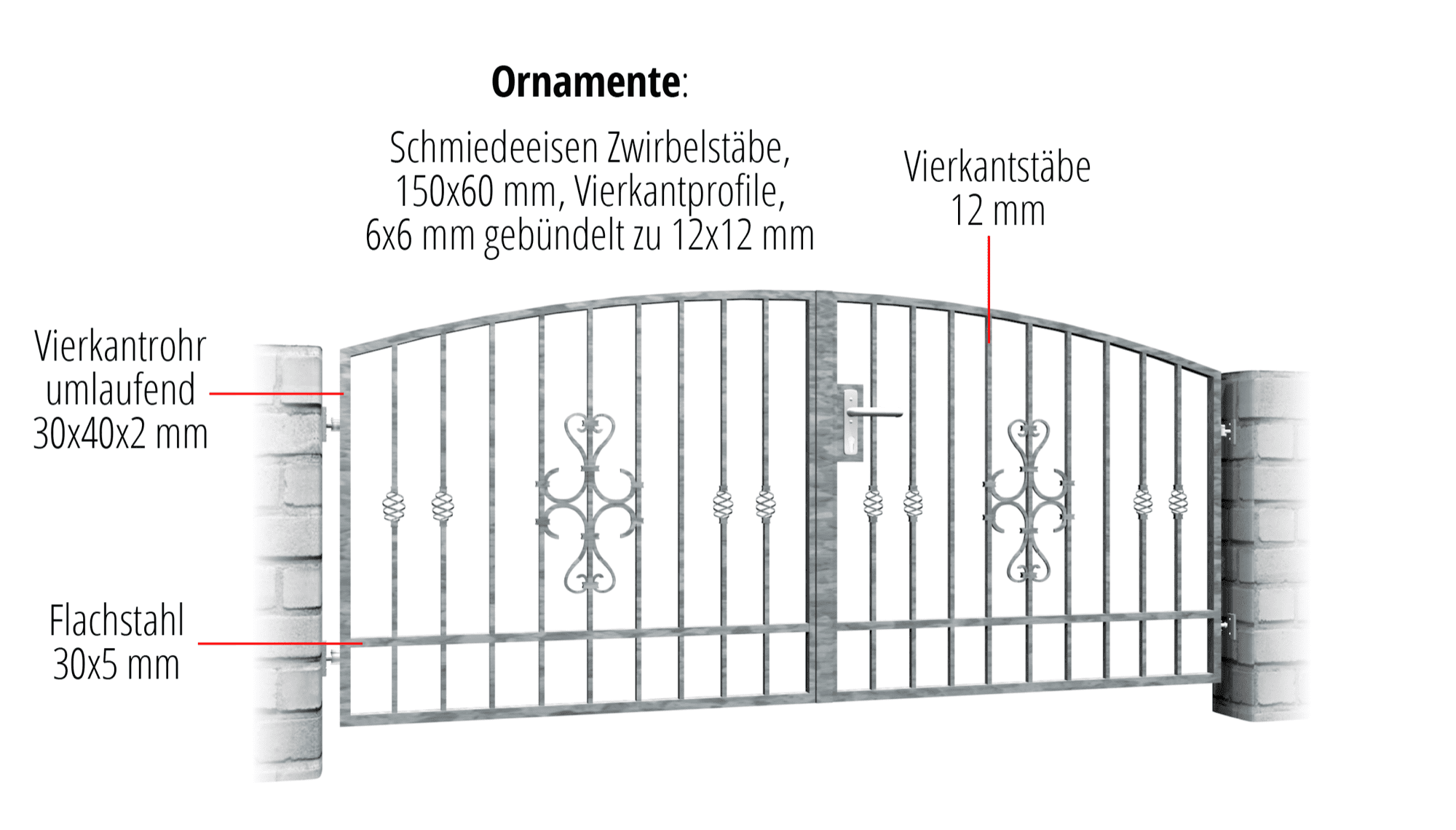 Gartentor verzinkt 2-flügelig Schnörkel, OB