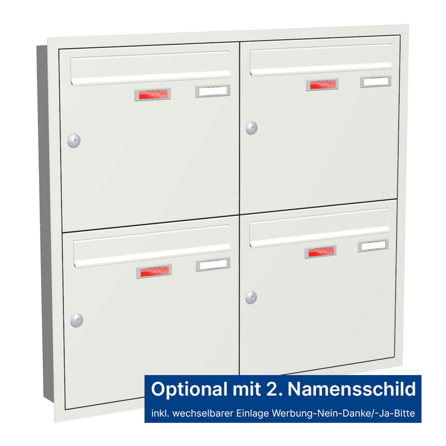 Briefkastenanlage | Unterputz | 4-fach | Senkrecht | Farbe