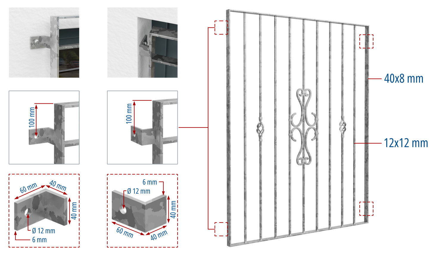 Fenstergitter verzinkt Schnörkel 