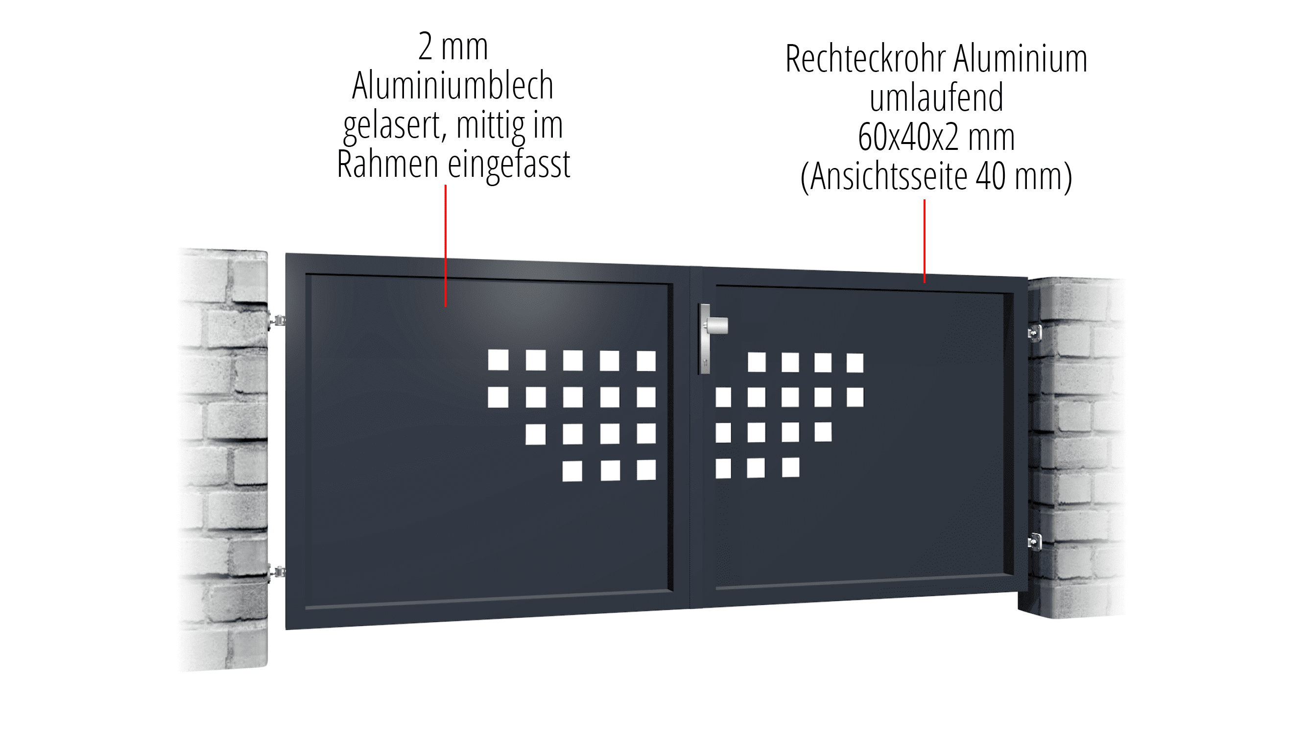 Gartentor Alu 2-flügelig Sichtschutz QLH, GE