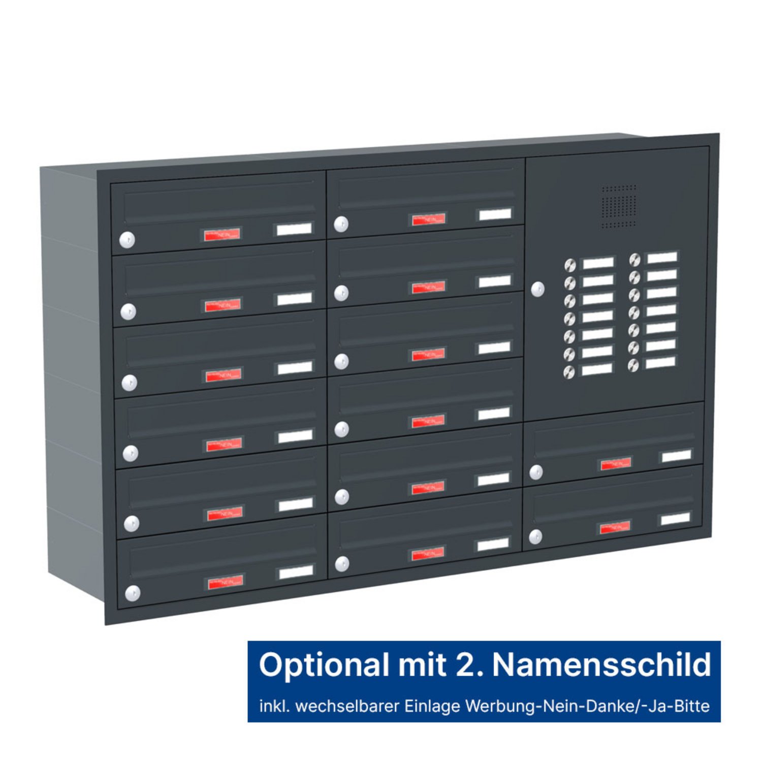 Briefkastenanlage | Unterputz | 14-fach | Waagerecht | Audio | Video | Farbe