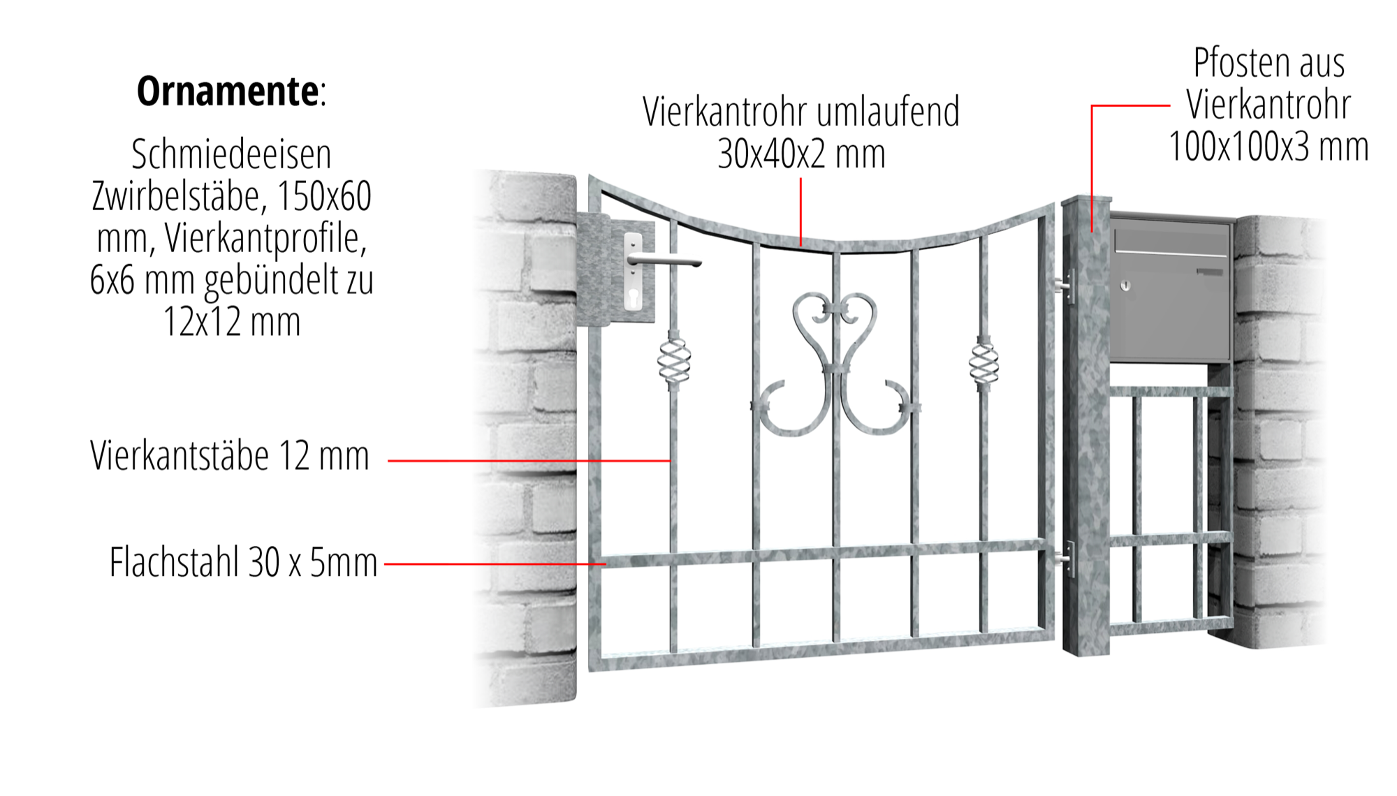 Gartentür verzinkt 1-flügelig Schnörkel, UB, BK