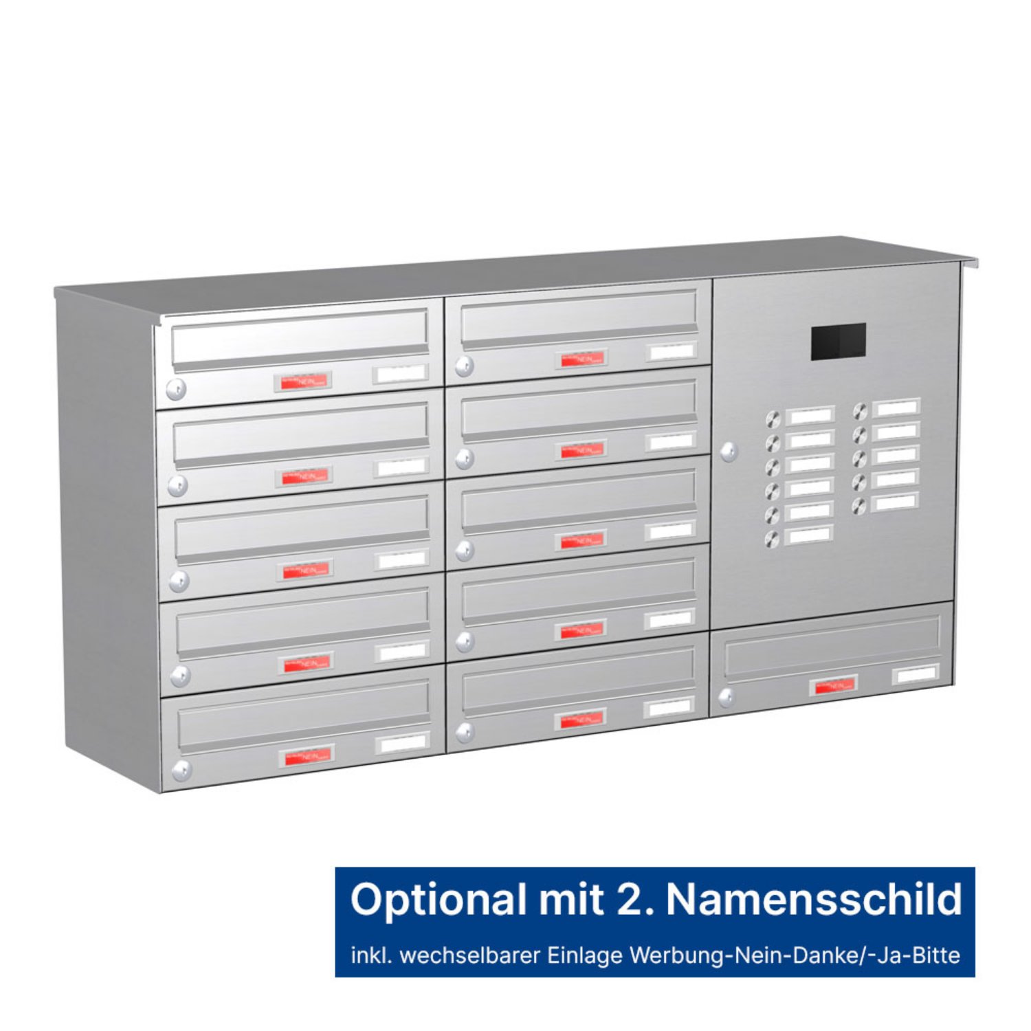 Briefkastenanlage | Aufputz | 11-fach | Waagerecht | Audio | Video | Edelstahl