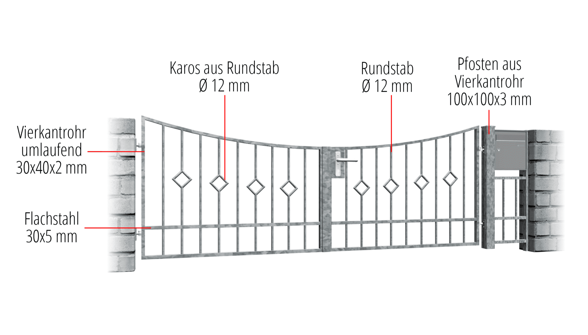 Gartentor verzinkt 2-flügelig Karo Stab, UB, BK