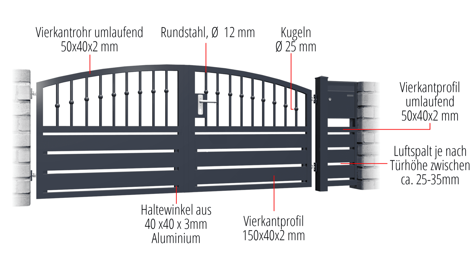 Gartentor Alu 2-flügelig Sichtschutz KSKR, OB, BK