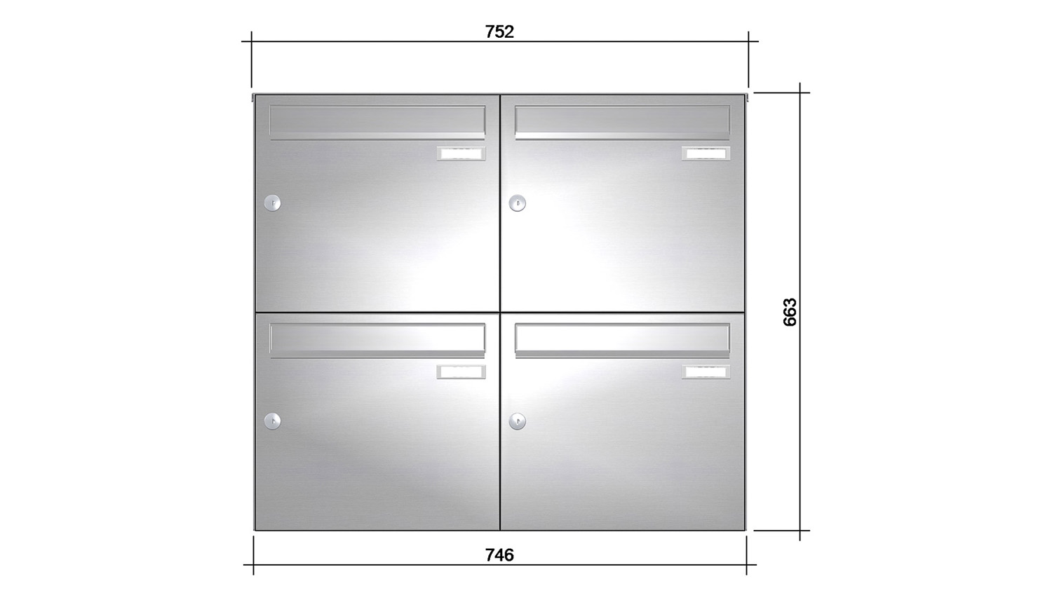 Briefkastenanlage | Aufputz | 4-fach | Senkrecht | Edelstahl