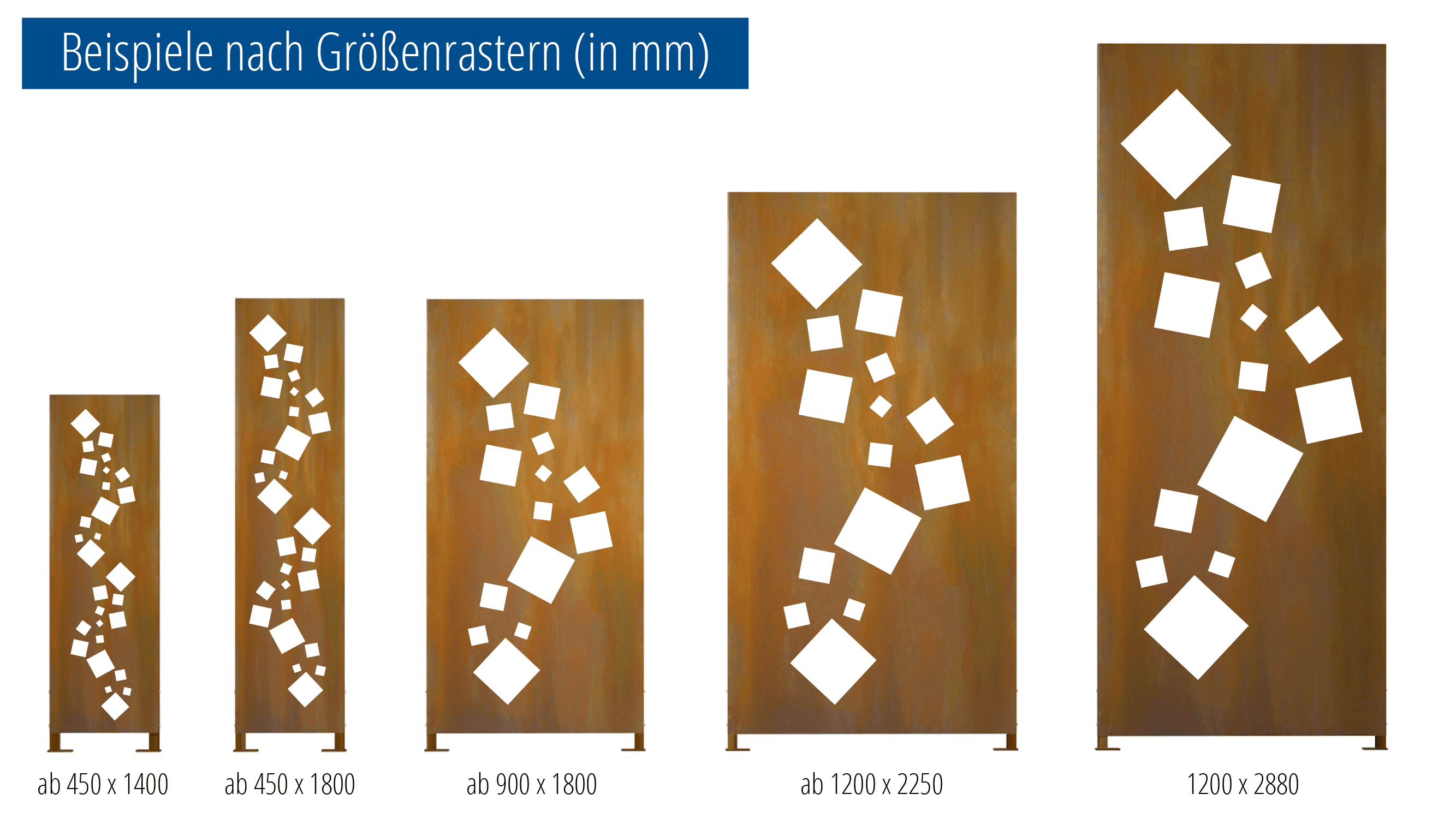 Sichtschutz Cortenstahl Stele Quadrate