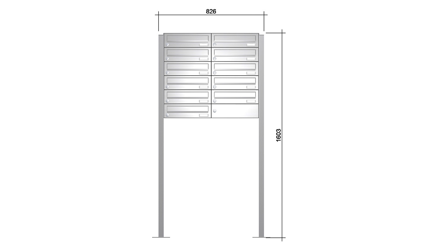 Briefkastenanlage | Freistehend | 11-fach | Waagerecht | Edelstahl