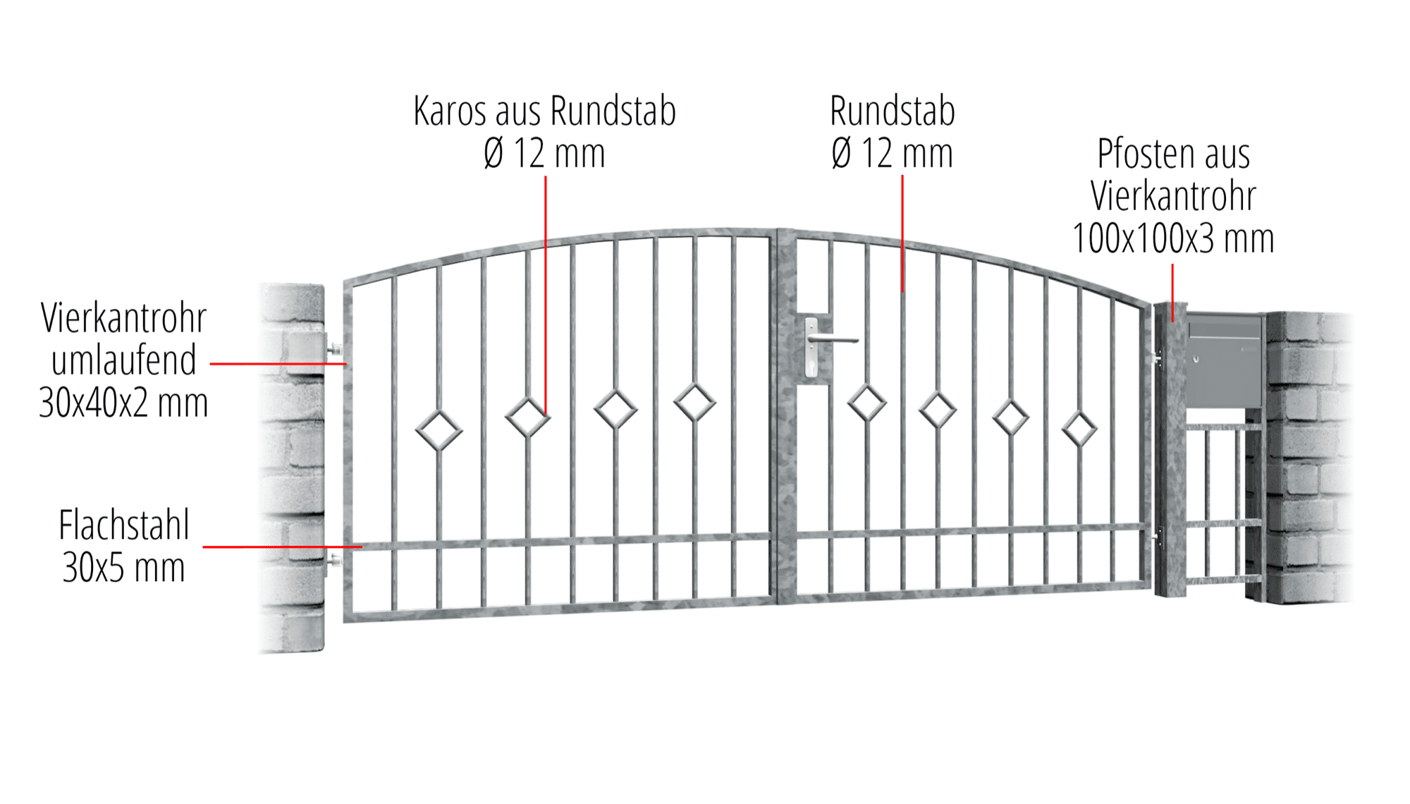 Gartentor verzinkt 2-flügelig Karo Stab, OB, BK