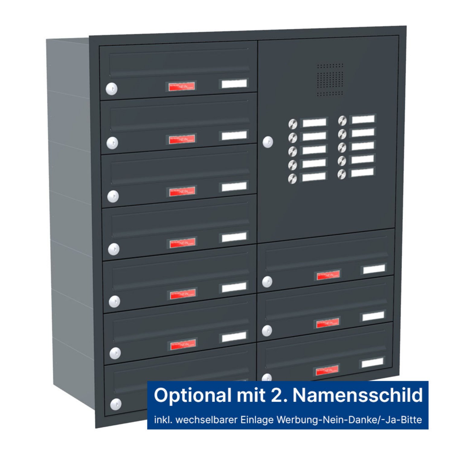 Briefkastenanlage | Unterputz | 10-fach | Waagerecht | Audio | Video | Farbe