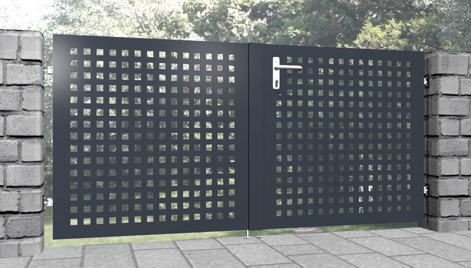 Gartentor Laserschnitt Design Edelstahl in Wunschfarbe 2flügelig