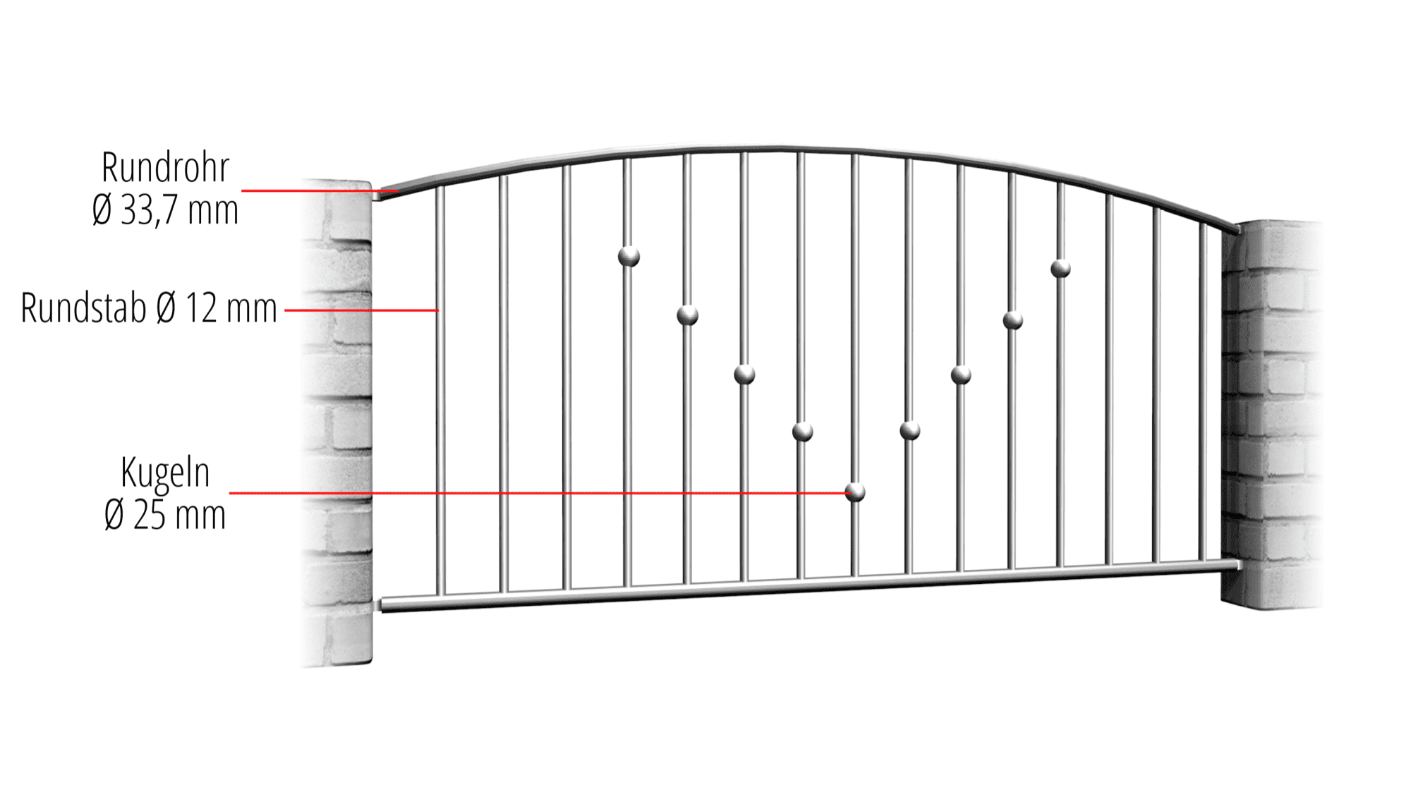 Gartenzaun Edelstahl V-Kugeln, OB