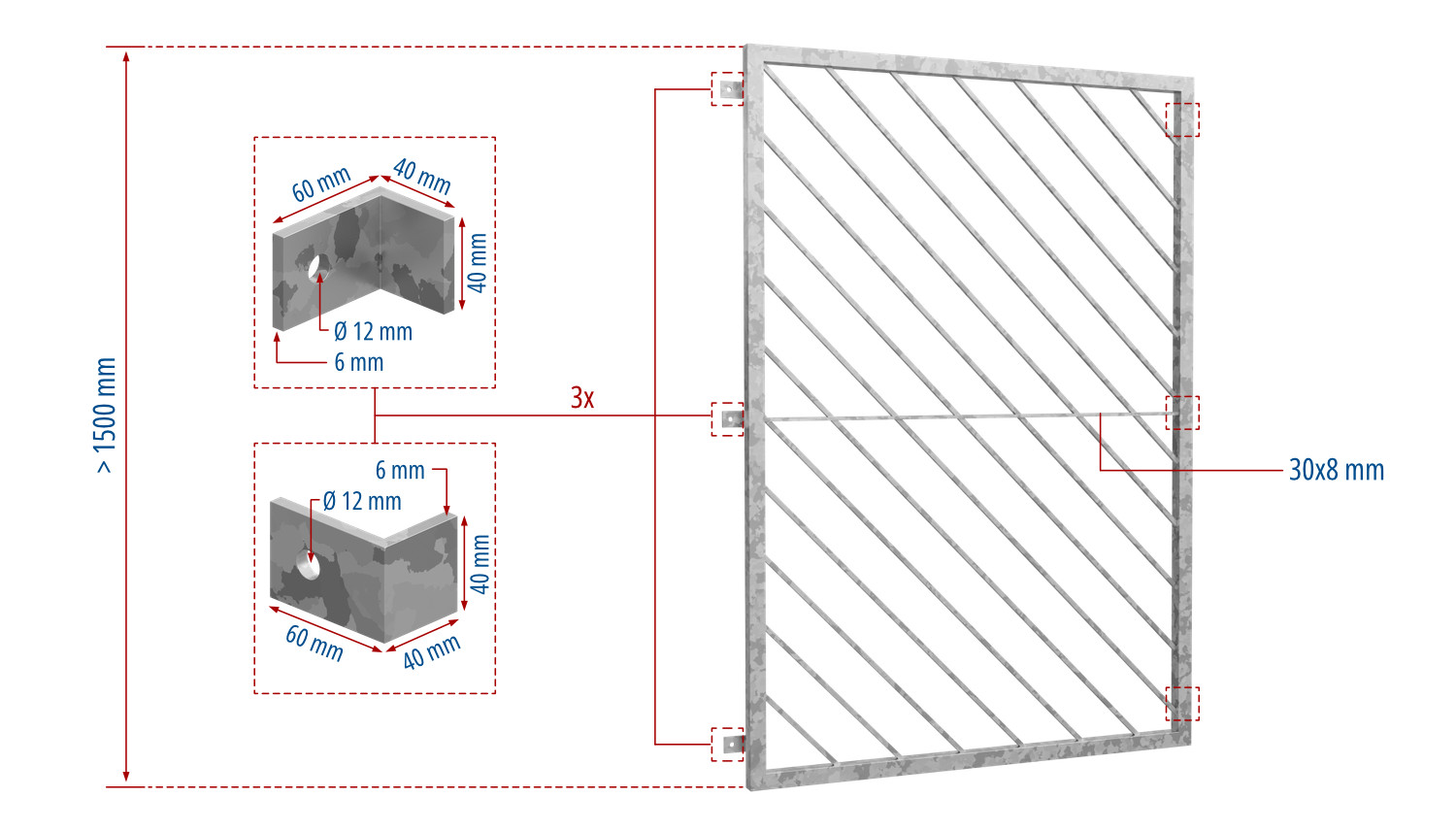 Fenstergitter verzinkt Diagonalstab 2