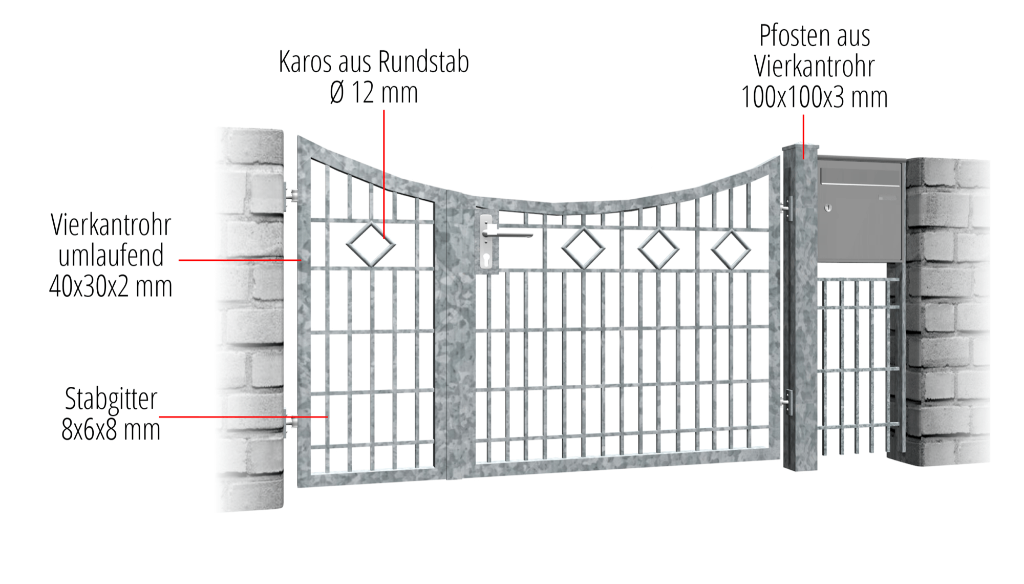 Gartentür verzinkt 2-flügelig KR, UB, BK