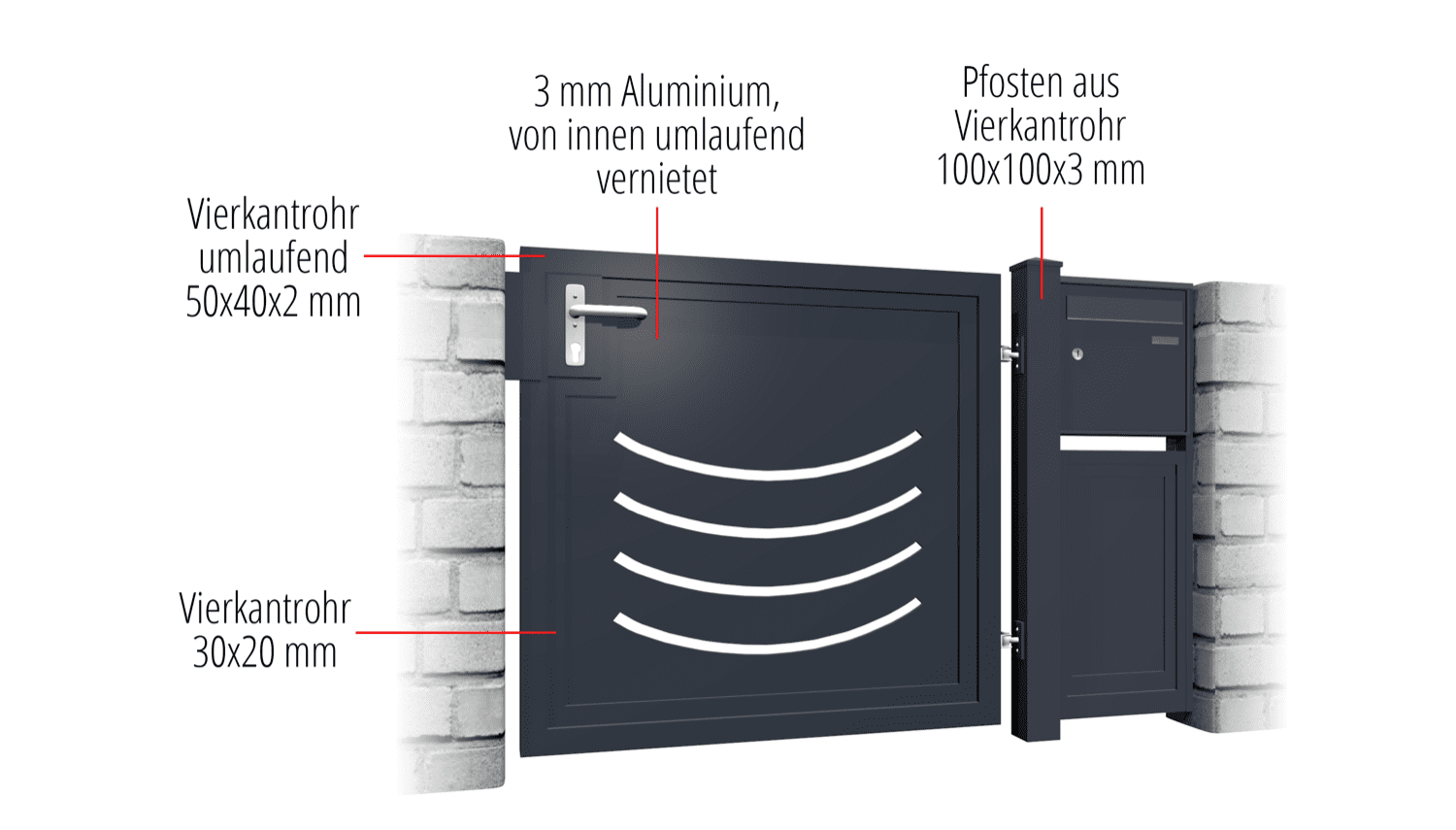 Gartentür Alu 1-flügelig Sichtschutz SN, GE, BK