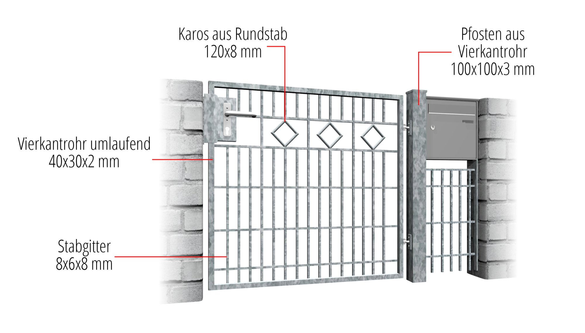 Gartentür verzinkt 1-flügelig KR, GE, BK