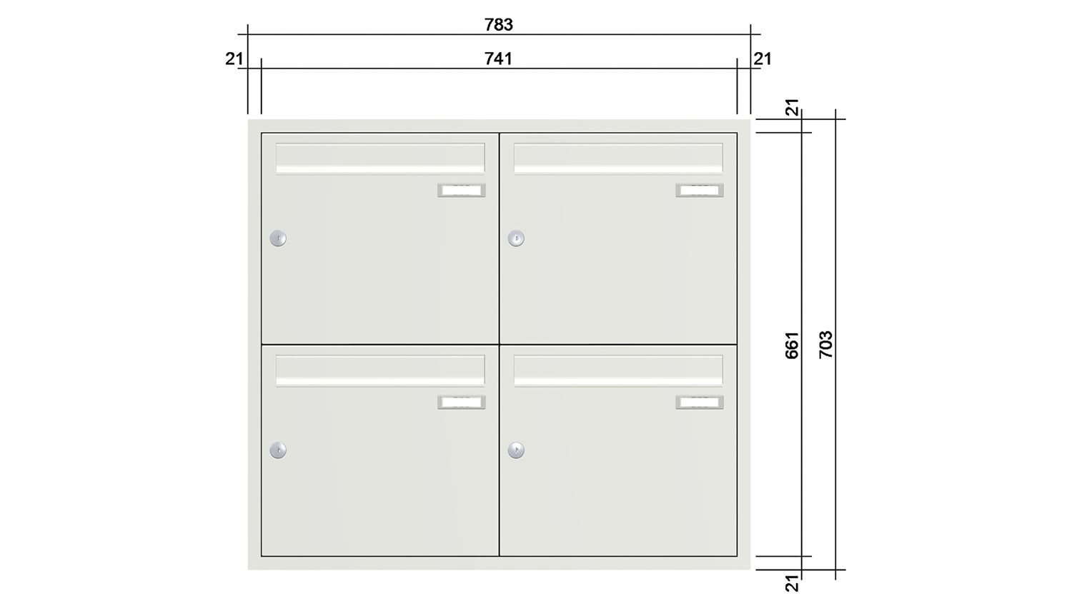 Briefkastenanlage | Unterputz | 4-fach | Senkrecht | Farbe