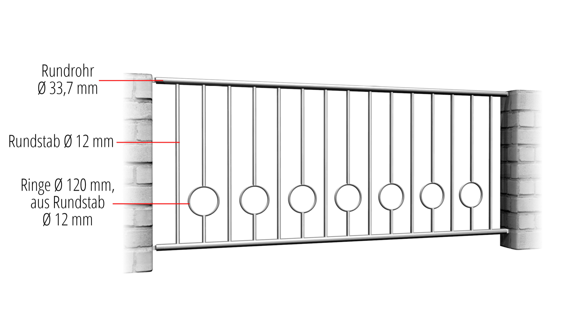 Gartenzaun Edelstahl Kreis Stab 2 Unten, GE