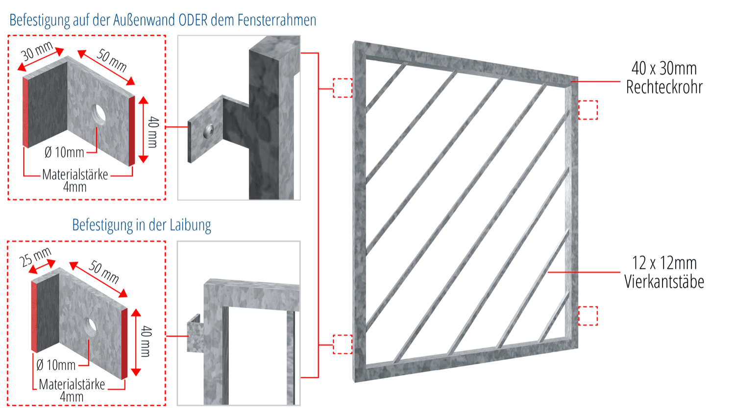 Fenstergitter verzinkt Diagonalstab 1