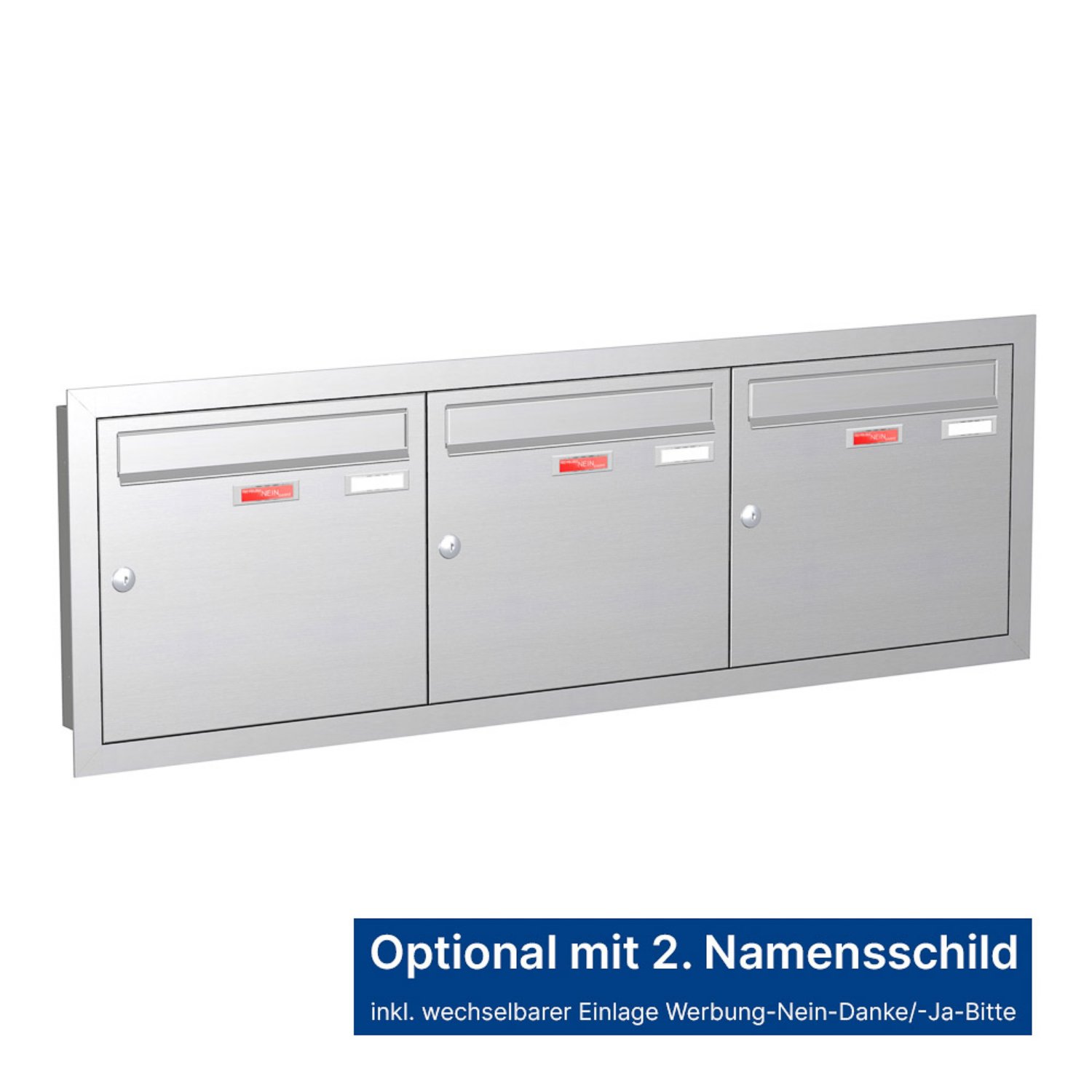 Briefkastenanlage | Unterputz | 3-fach | Senkrecht | Edelstahl