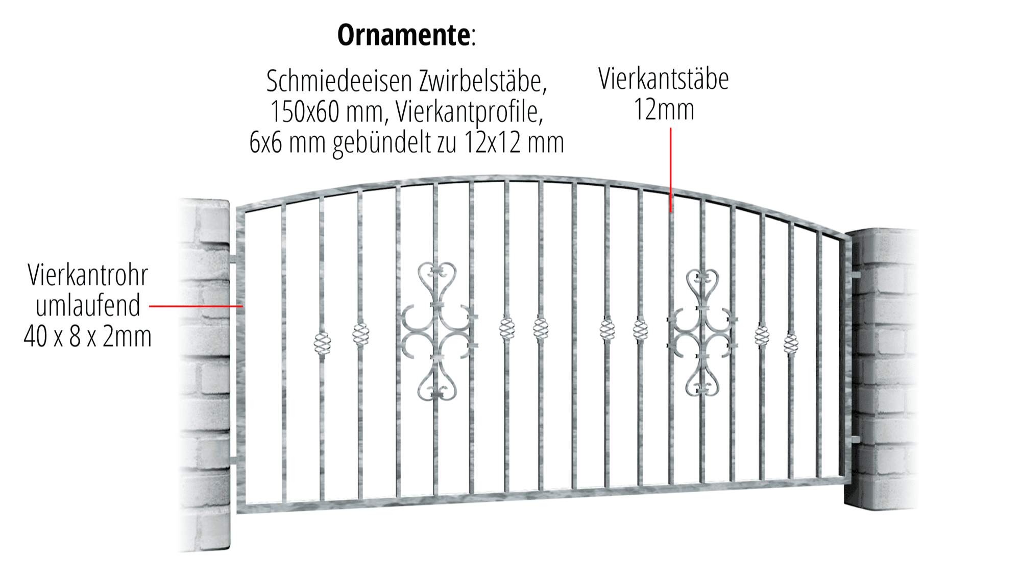 Gartenzaun verzinkt Schnörkel, OB