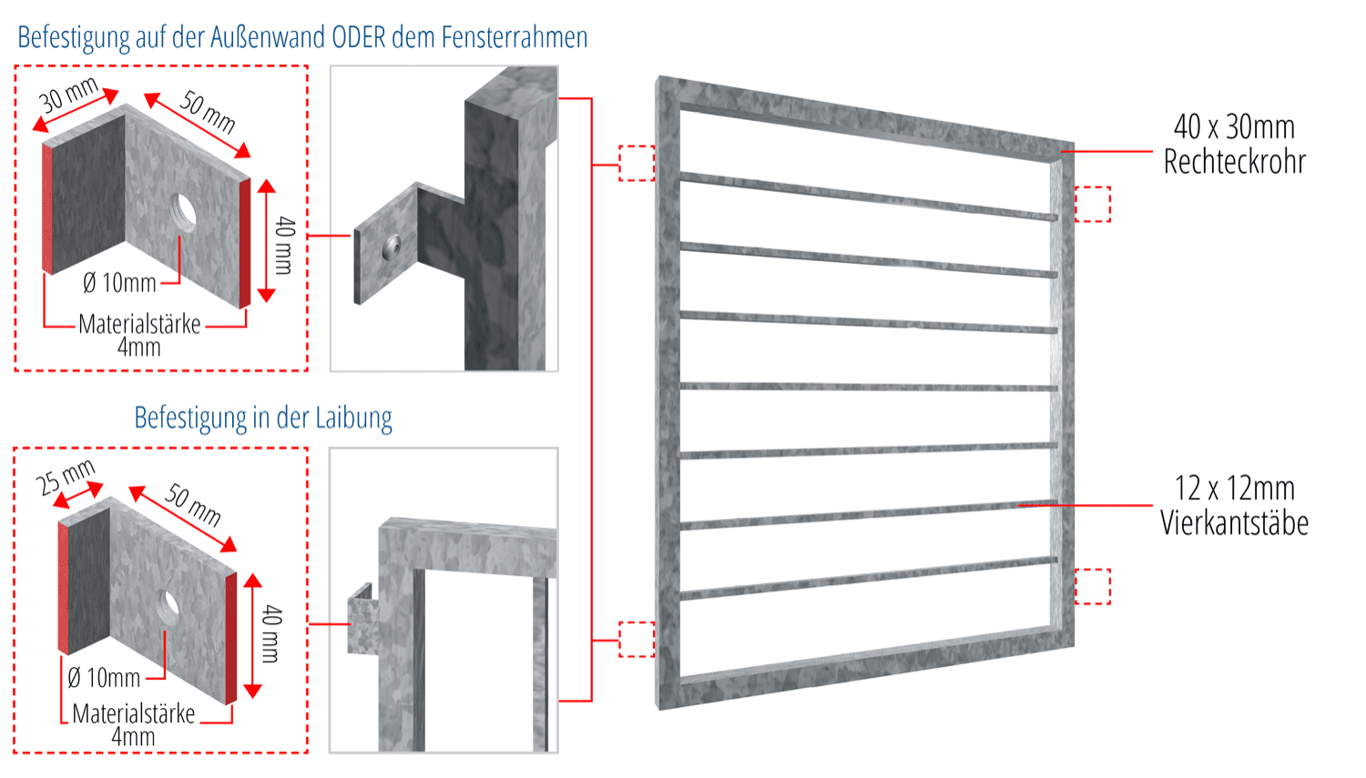 Fenstergitter verzinkt Querstab