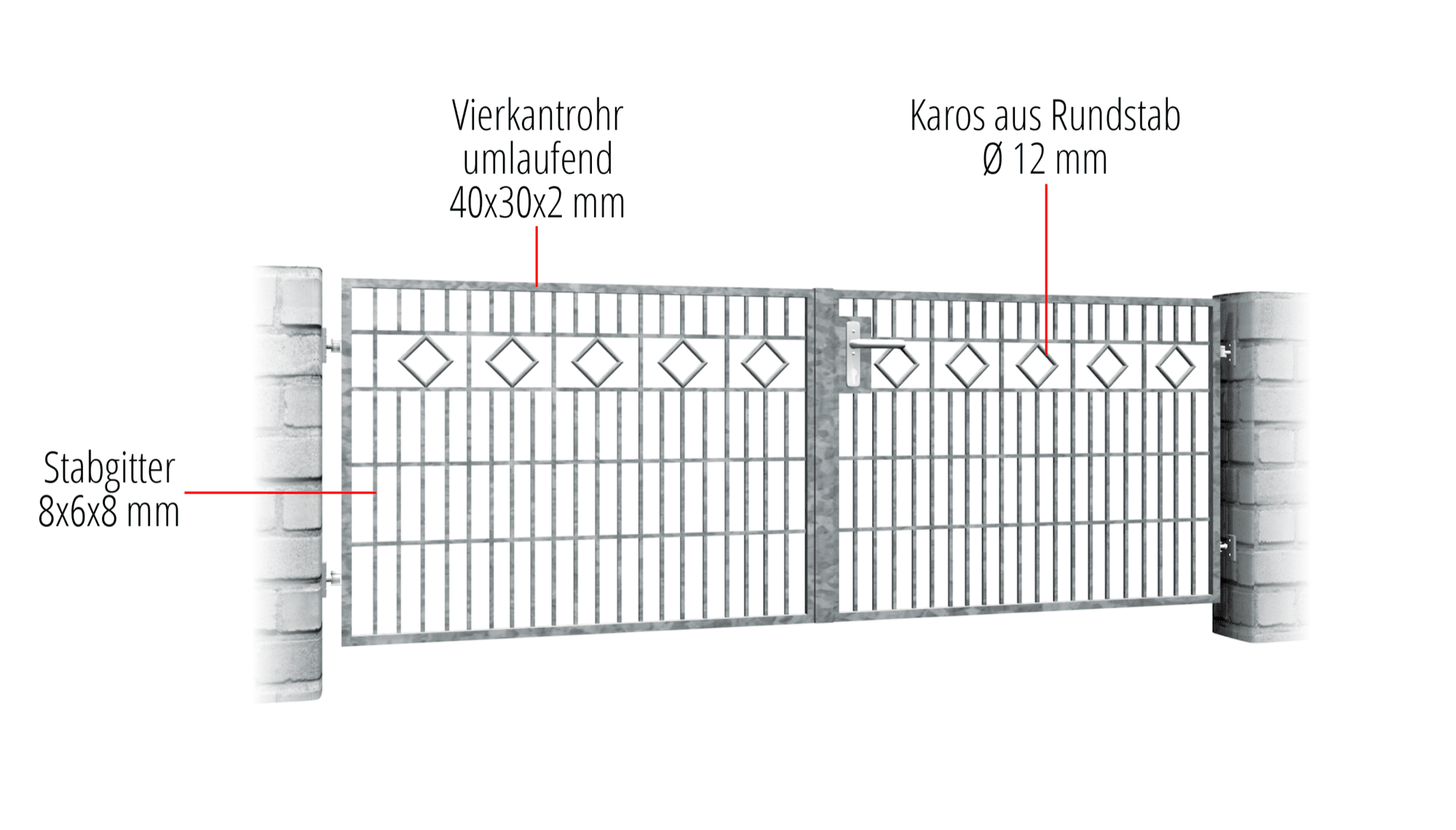 Gartentor verzinkt 2-flügelig Karoreihe, GE