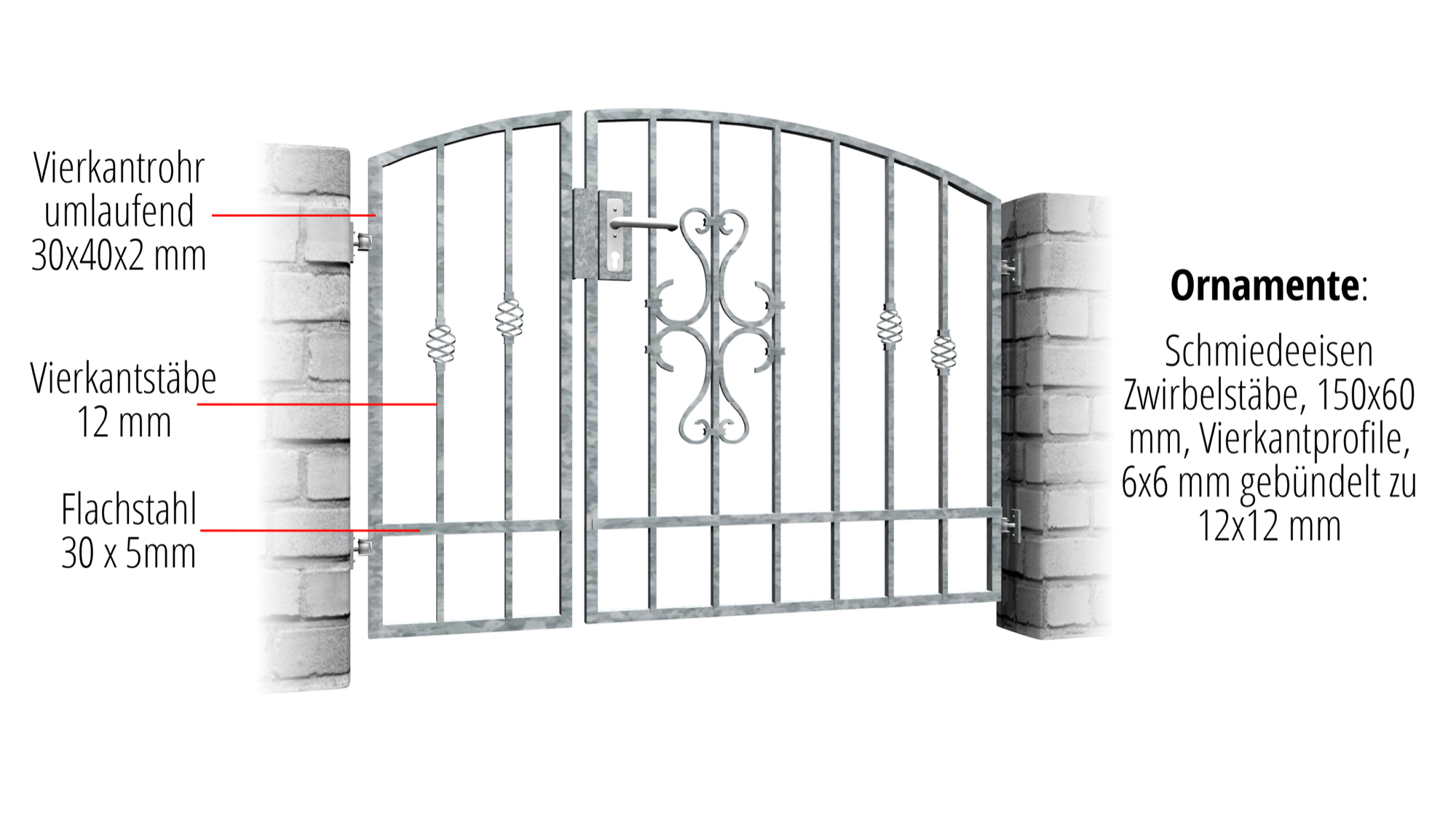 Gartentür verzinkt 2-flügelig Schnörkel, OB