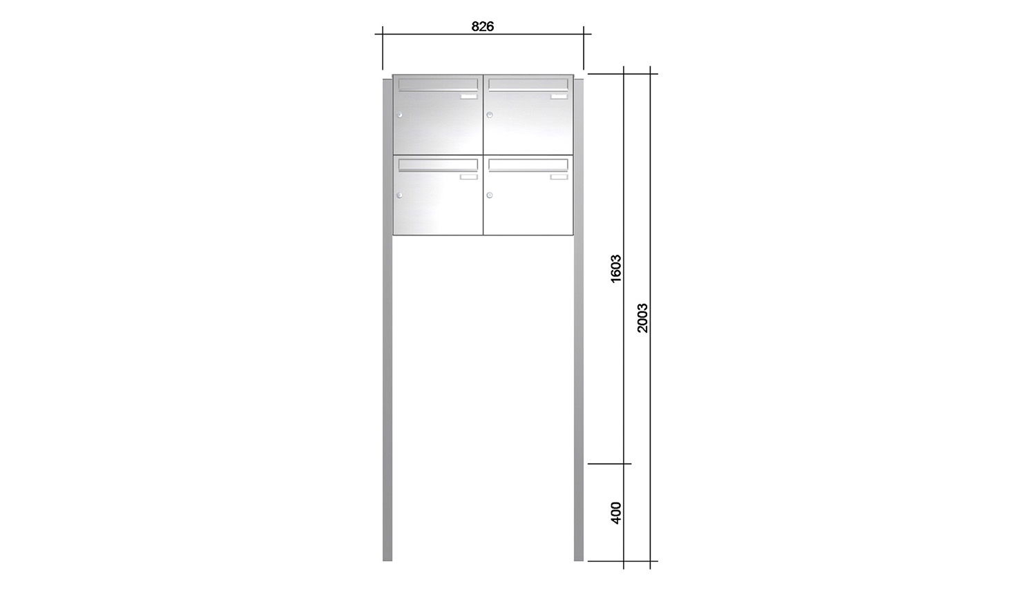 Briefkastenanlage | Freistehend | 4-fach | Senkrecht | Edelstahl
