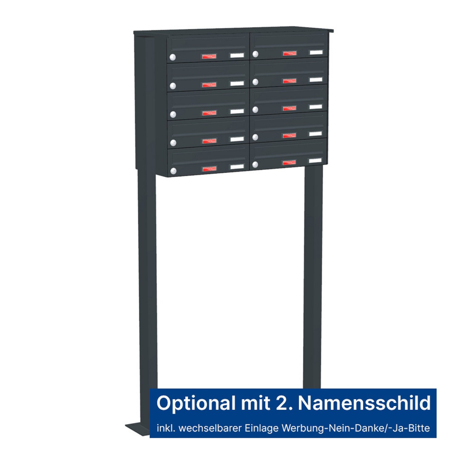 Briefkastenanlage | Freistehend | 10-fach | Waagerecht | Farbe