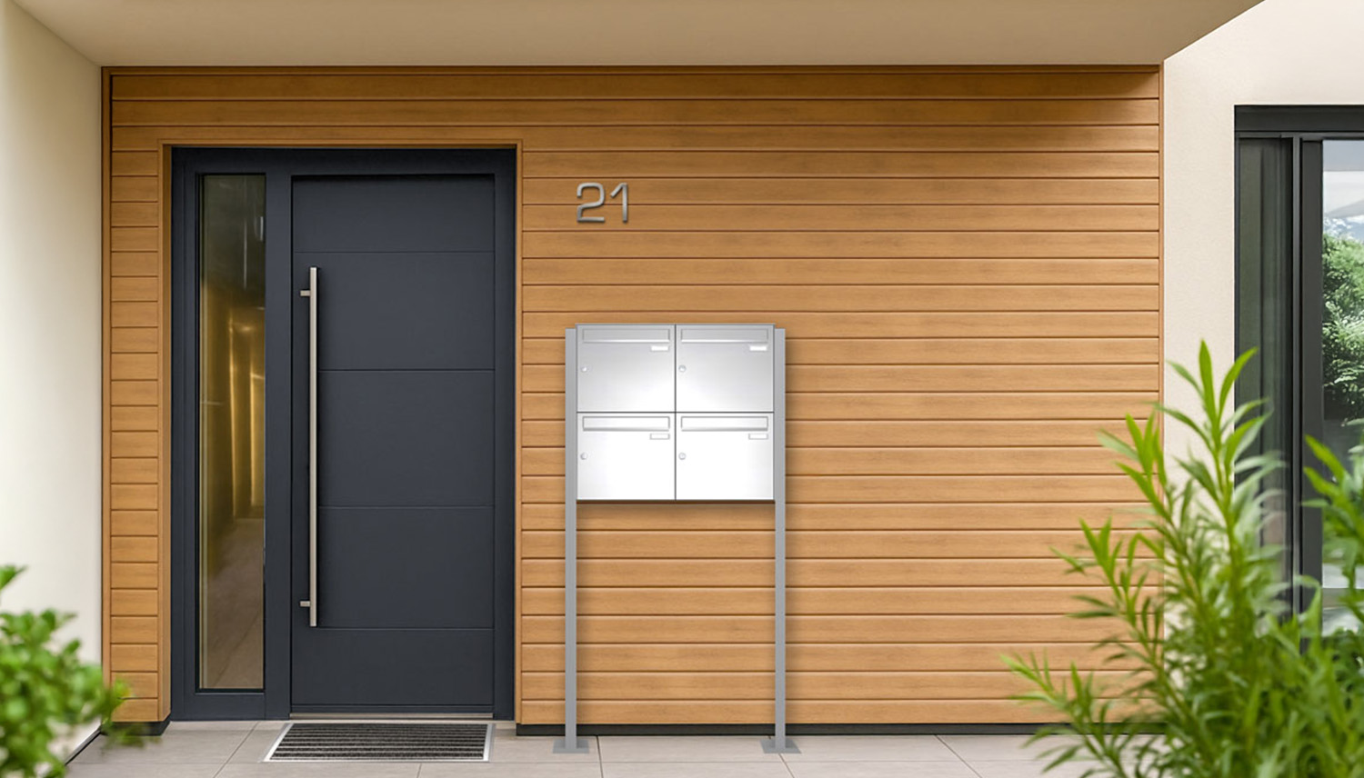 Briefkastenanlage | Freistehend | 4-fach | Senkrecht | Edelstahl