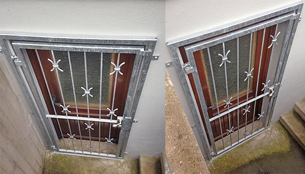 Gittertür verzinkt, Montage auf der Außenwand, Griff außen - Modell C-Bogen