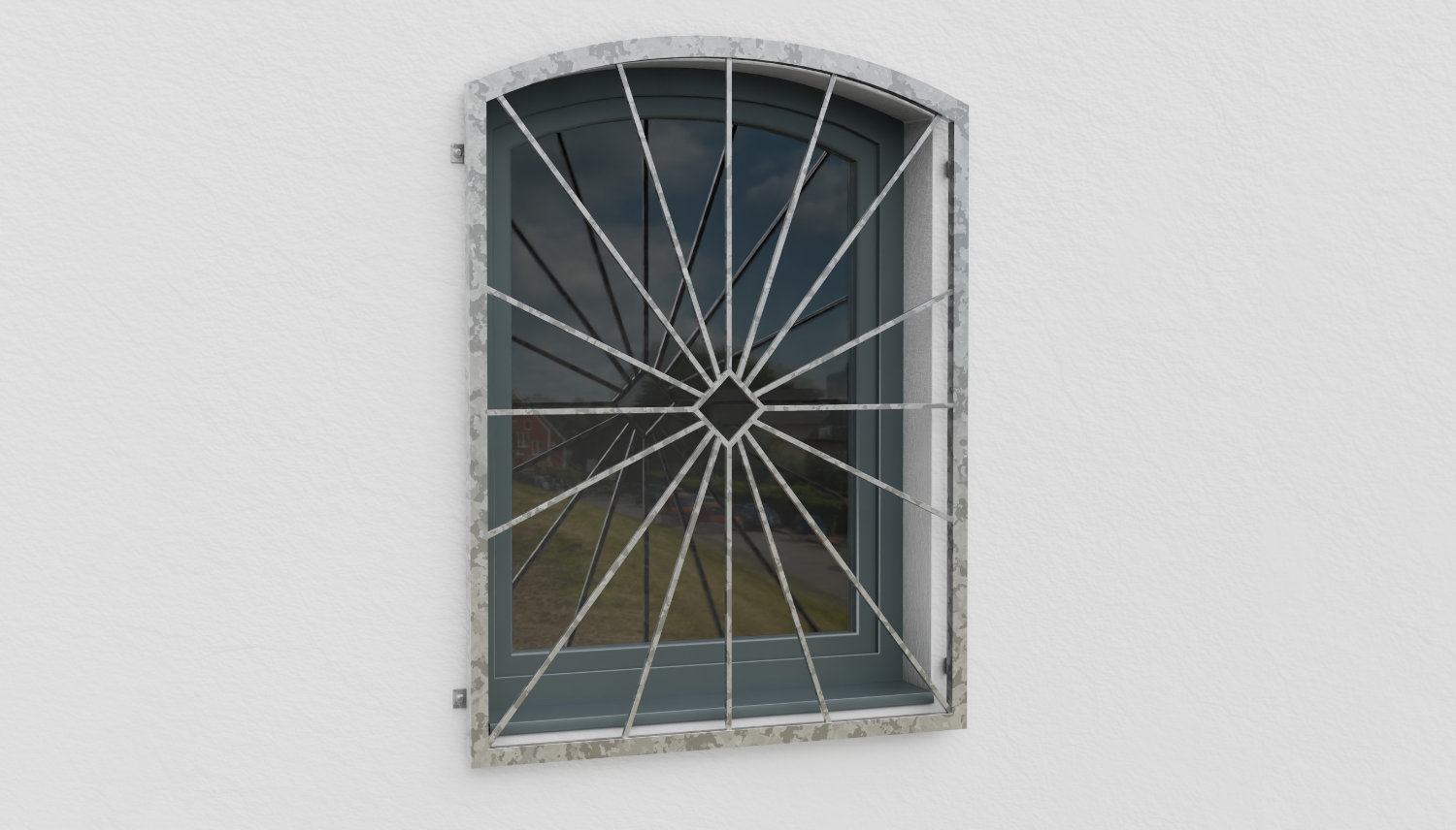 Fenstergitter verzinkt Sonne Karo Oberbogen 