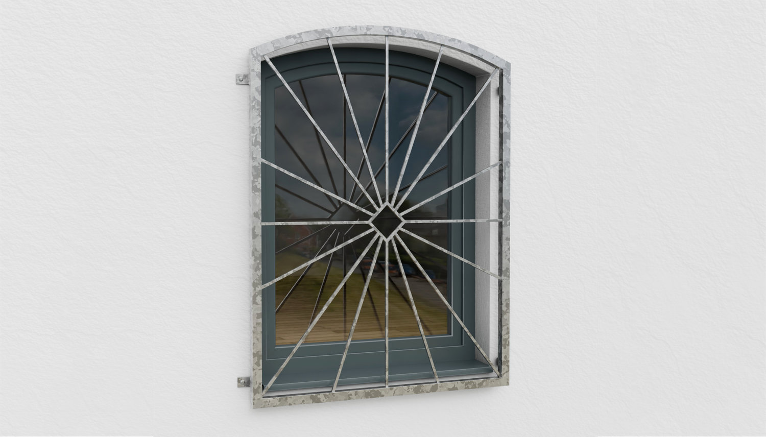 Fenstergitter verzinkt Sonne Karo Oberbogen 
