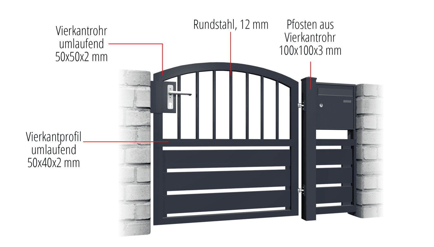 Gartentür Alu 1-flügelig Sichtschutz KSV 1, OB, BK