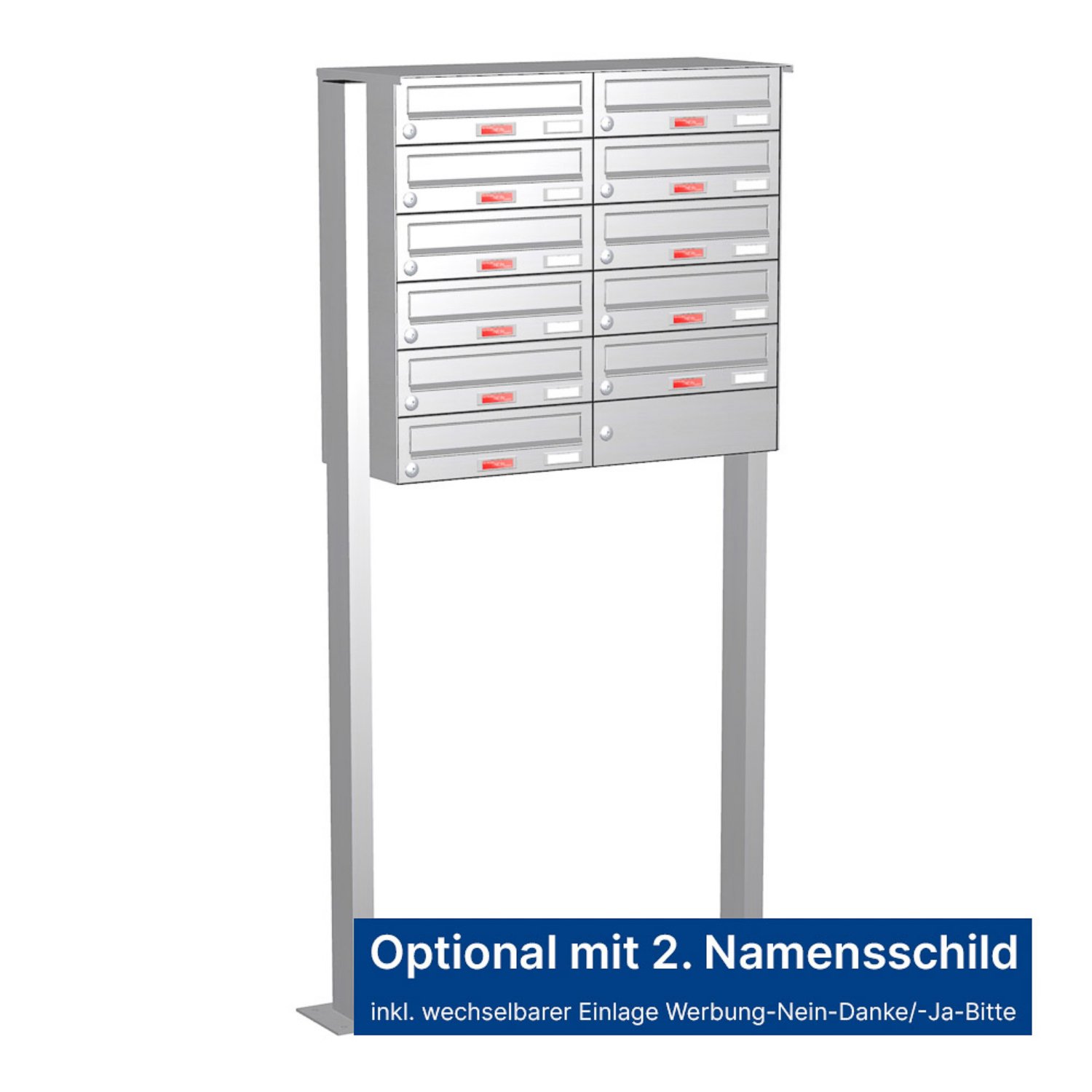 Briefkastenanlage | Freistehend | 11-fach | Waagerecht | Edelstahl