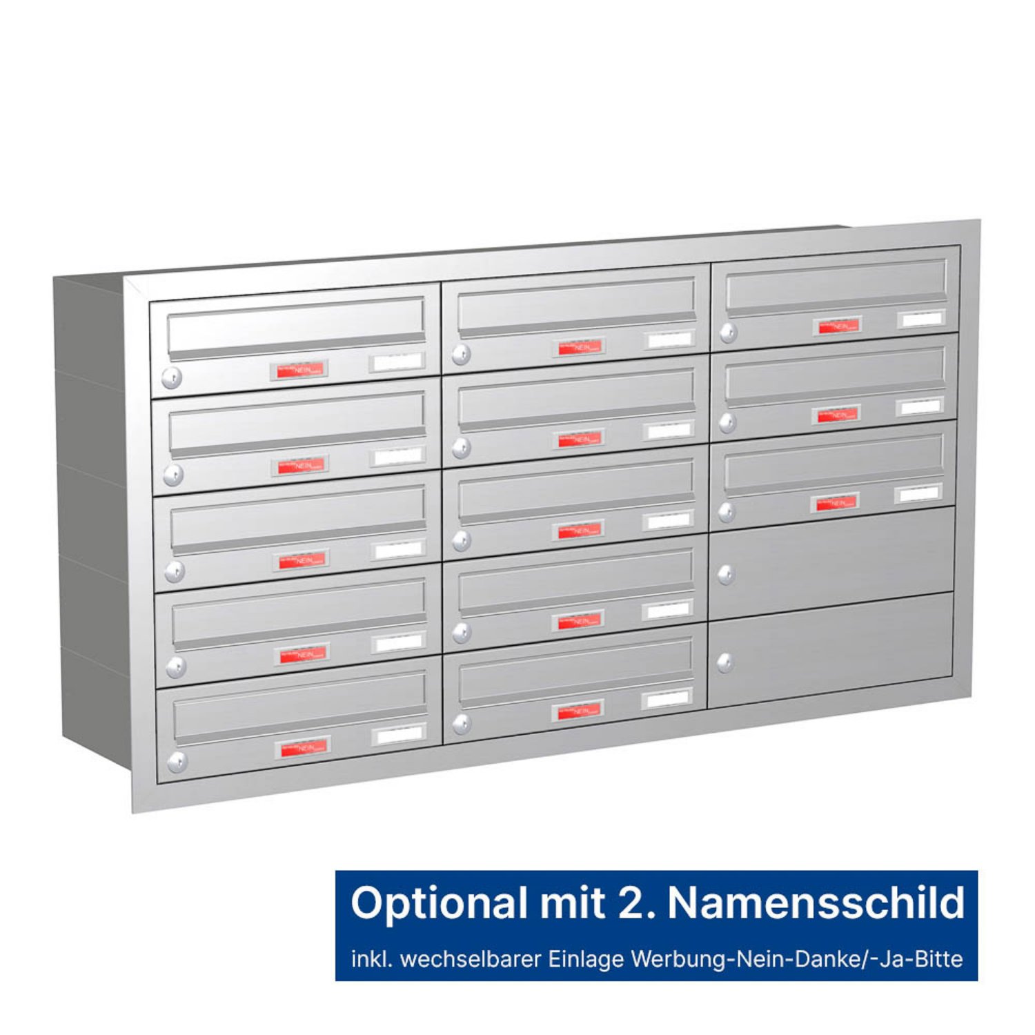 Briefkastenanlage | Unterputz | 13-fach | Waagerecht | Edelstahl