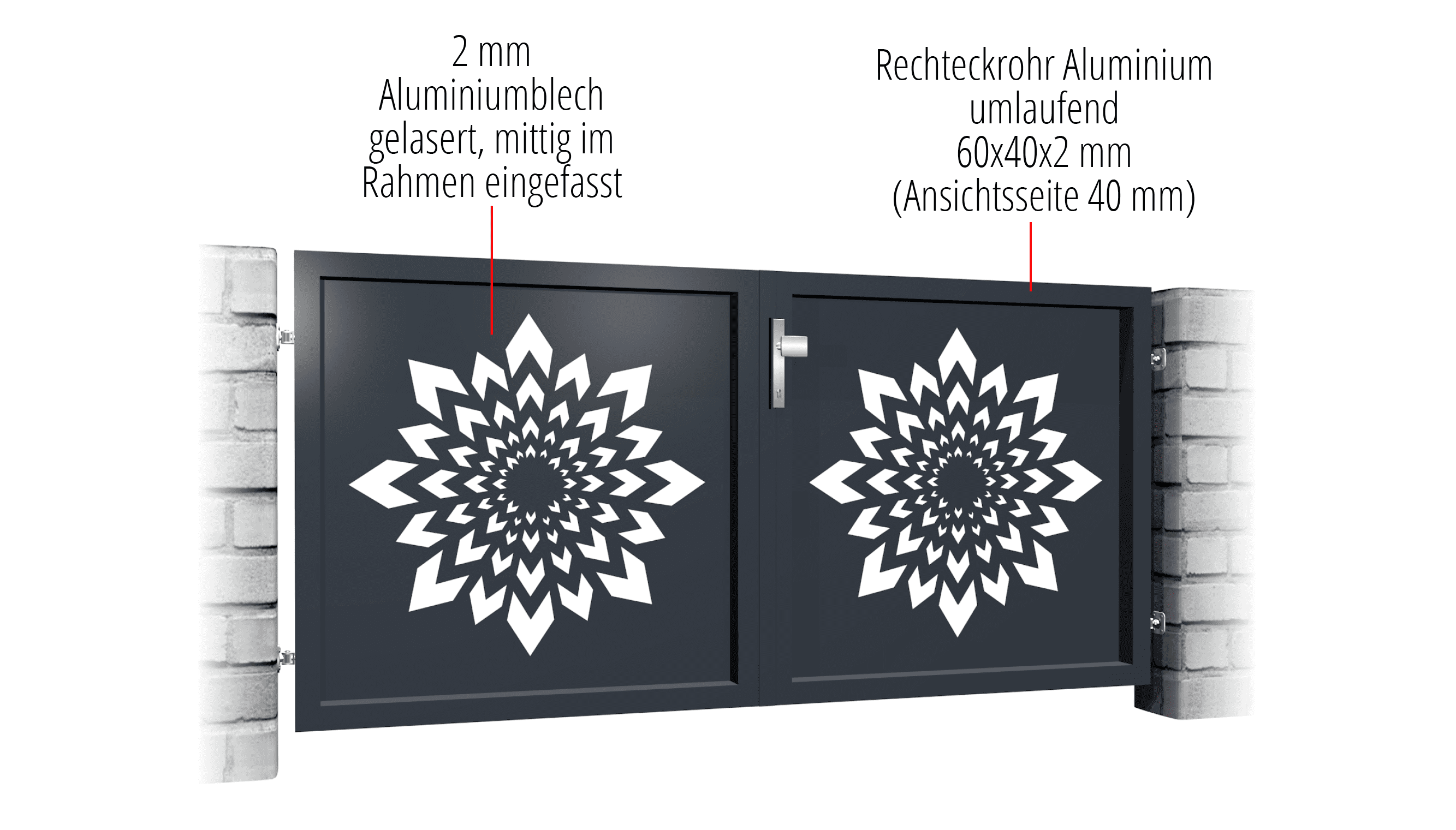 Gartentor Alu 2-flügelig Laserschnitt Design KL