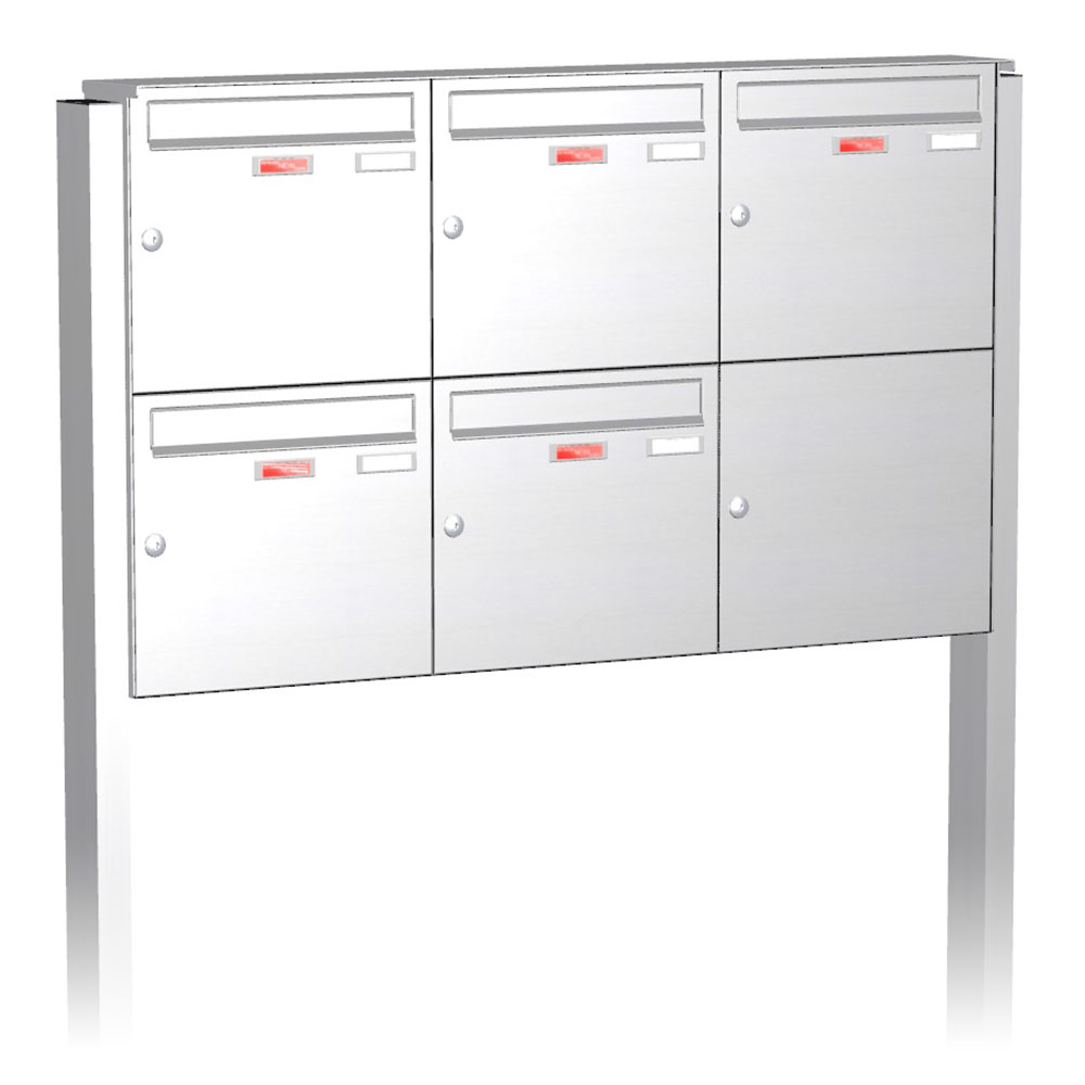Briefkastenanlage | Freistehend | 5-fach | Senkrecht | Edelstahl