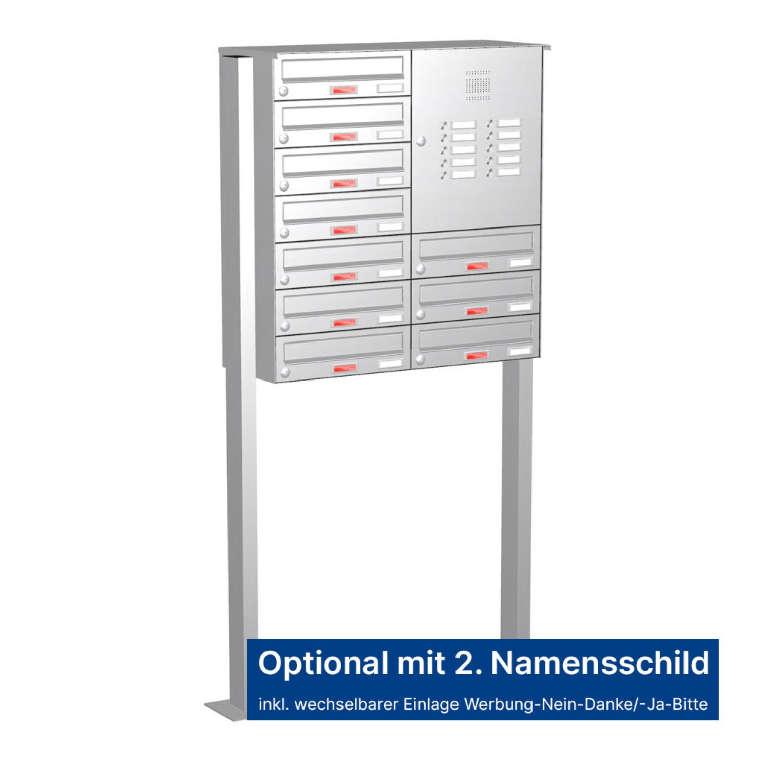 Briefkastenanlage | Freistehend | 10-fach | Waagerecht | Audio | Video | Edelstahl