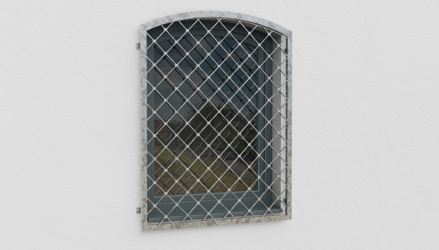 Fenstergitter verzinkt Rauten Oberbogen 
