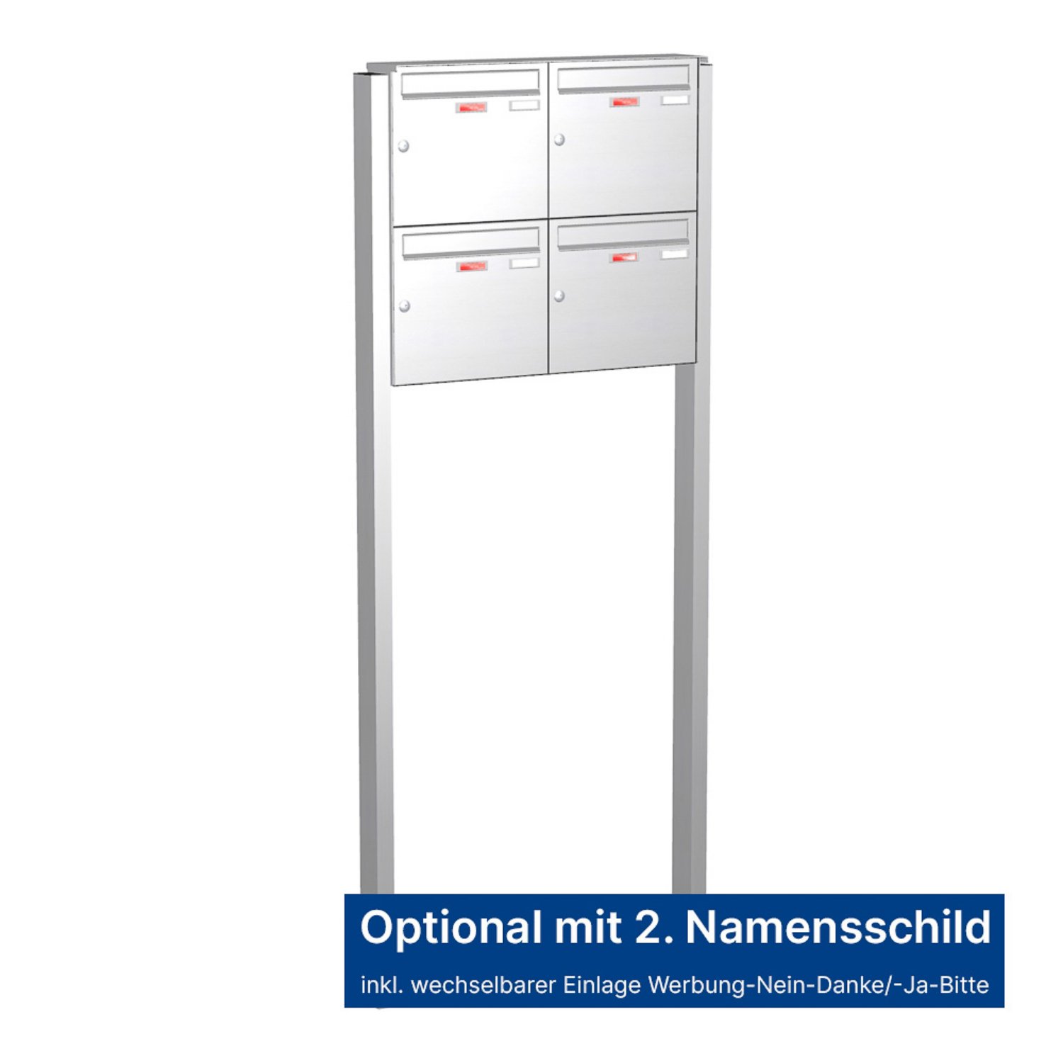 Briefkastenanlage | Freistehend | 4-fach | Senkrecht | Edelstahl