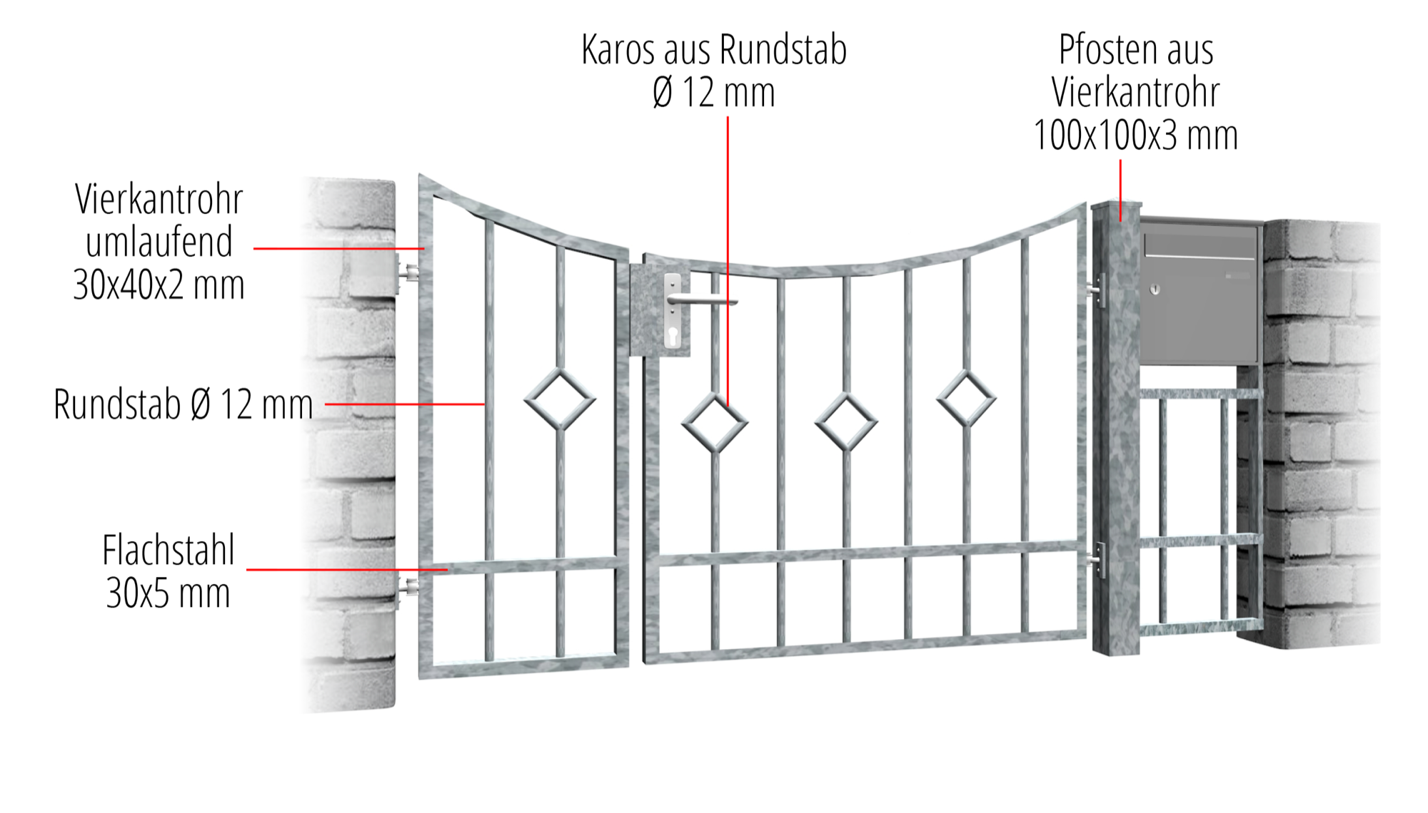 Gartentür verzinkt 2-flügelig Karo Stab UB, BK