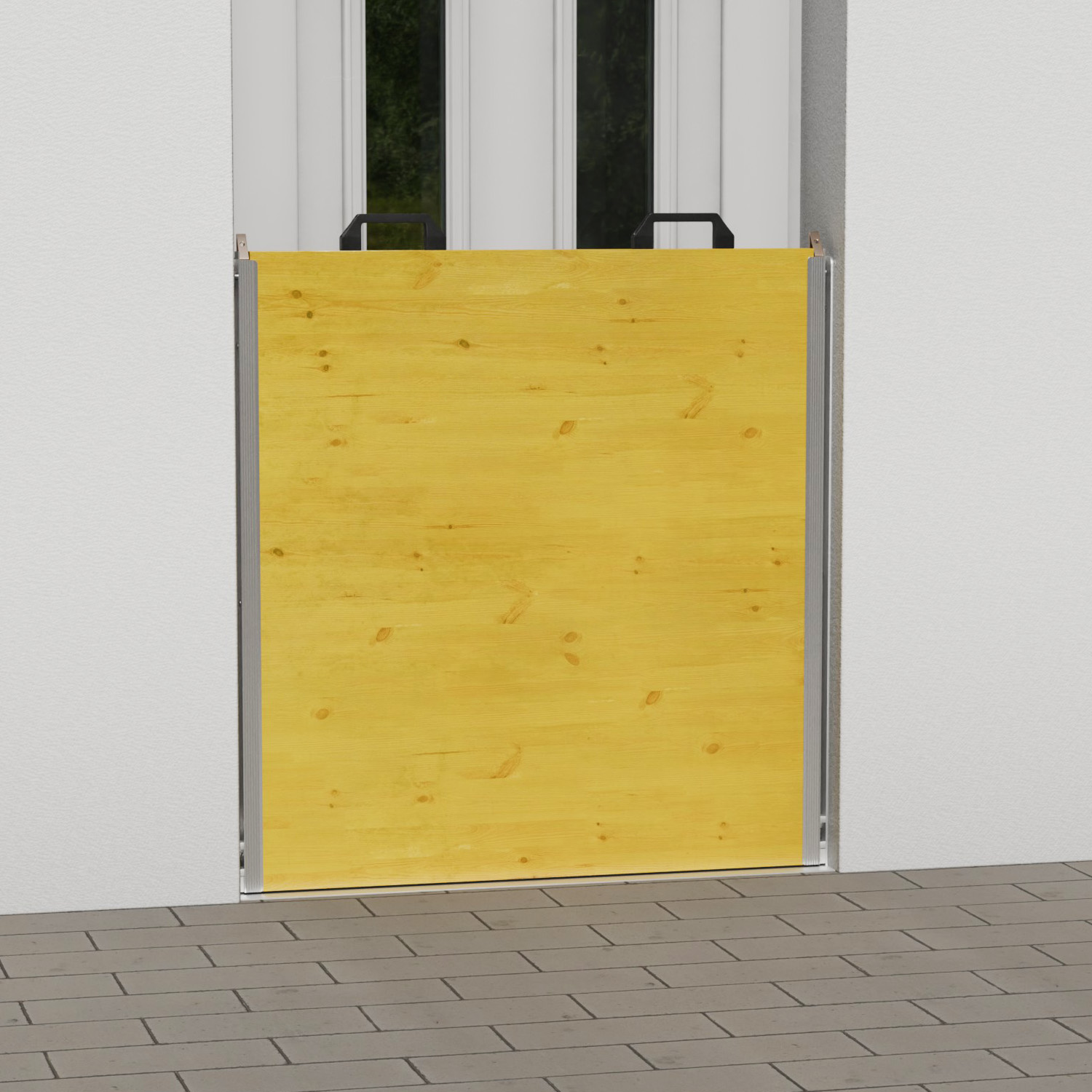Mobile Wasserschutzwand aus Aluminium und Holz