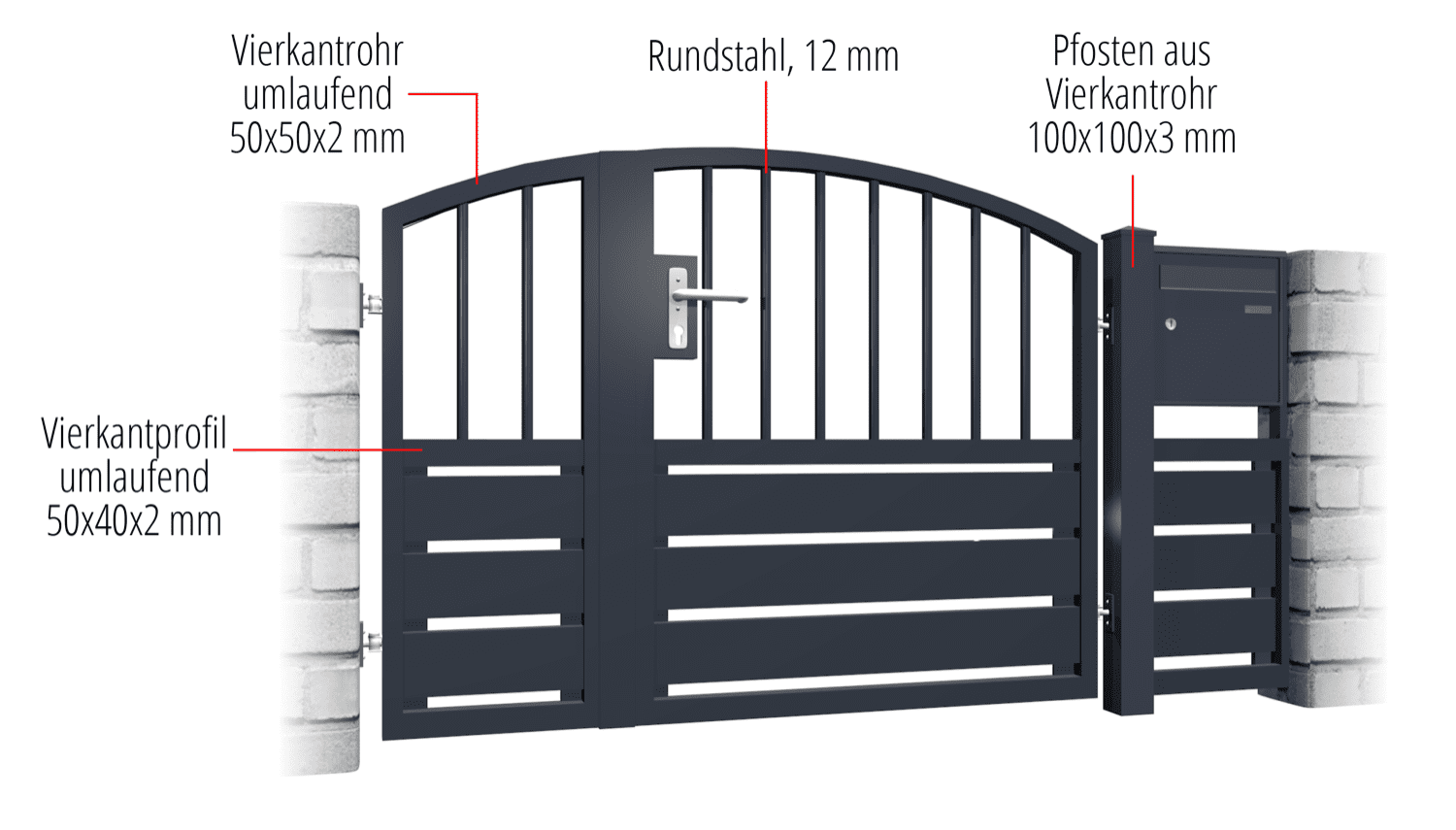 Gartentür Alu 2-flügelig Sichtschutz KSV 1, OB, BK