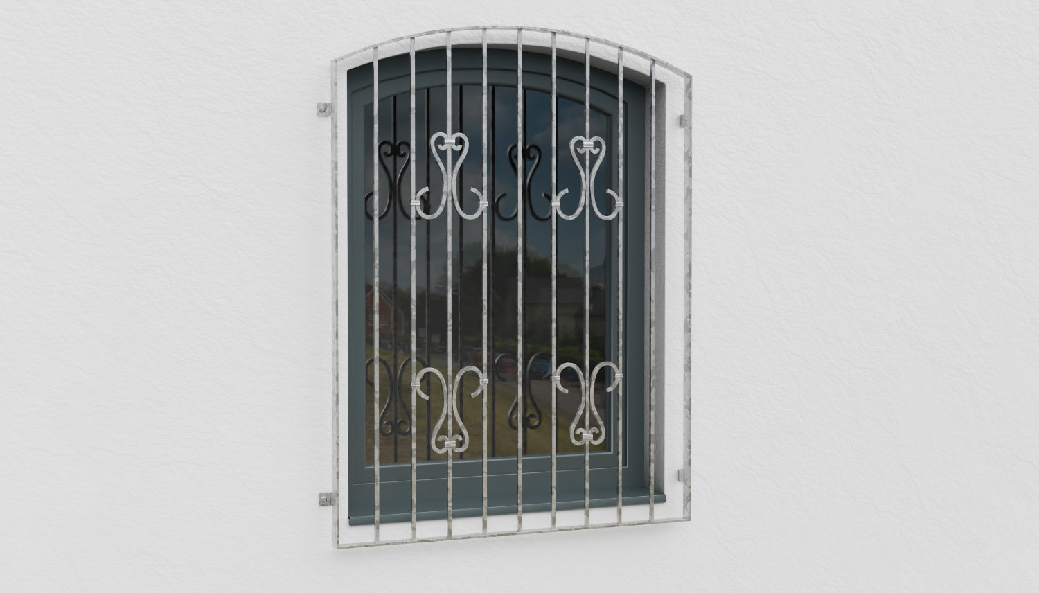 Fenstergitter verzinkt Schnörkel 2 Oberbogen 