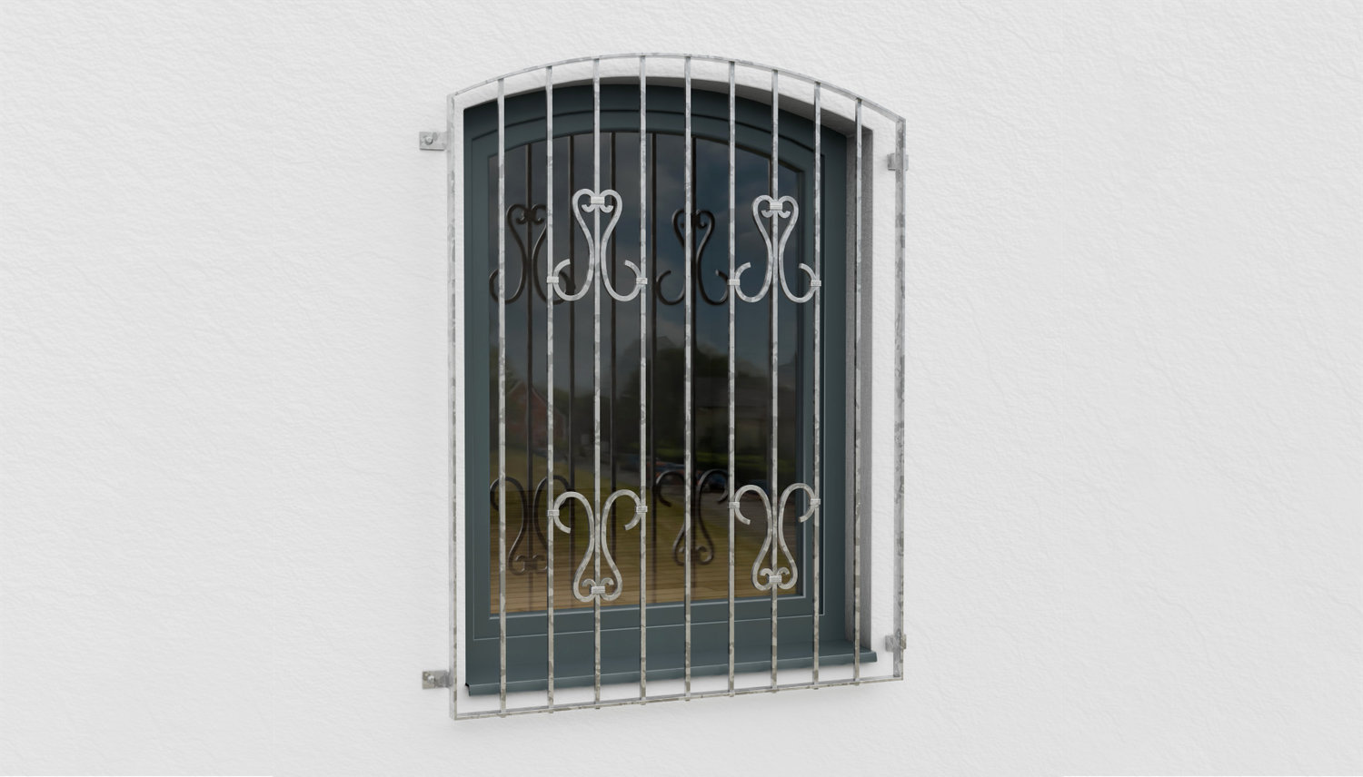 Fenstergitter verzinkt Schnörkel 2 Oberbogen 
