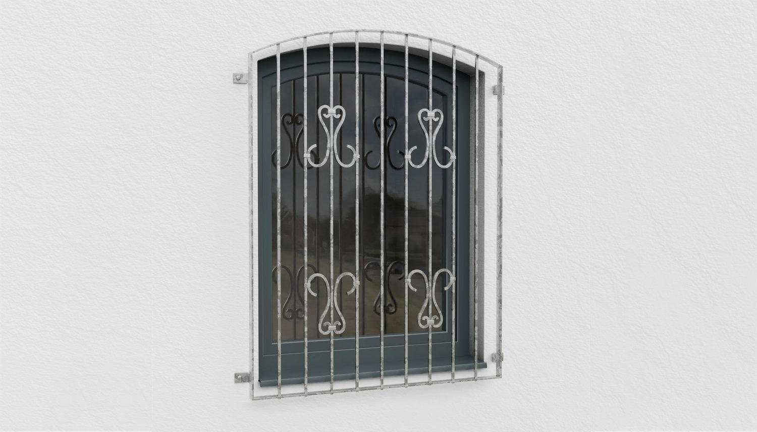 Fenstergitter verzinkt Schnörkel 2 Oberbogen 