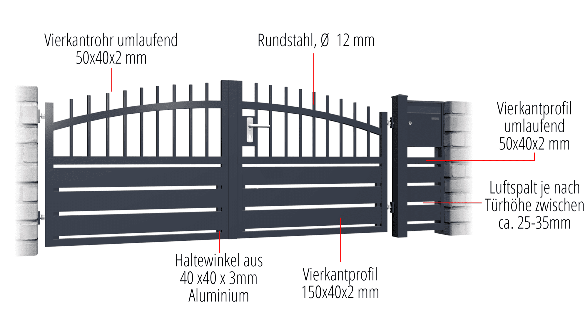 Gartentor Alu 2-flügelig Sichtschutz KSV 2, OB, BK