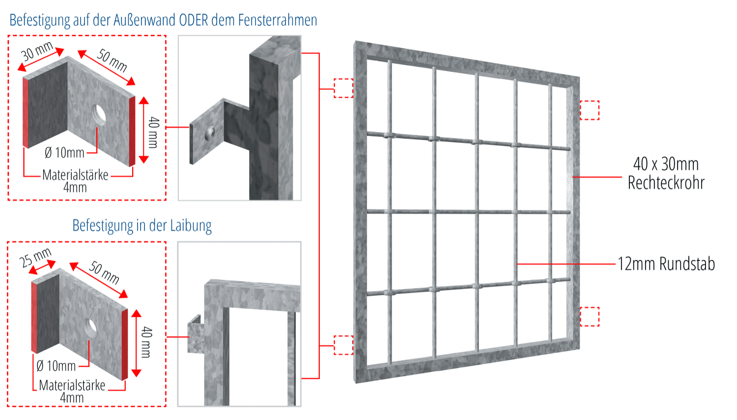 Fenstergitter verzinkt Rundstab